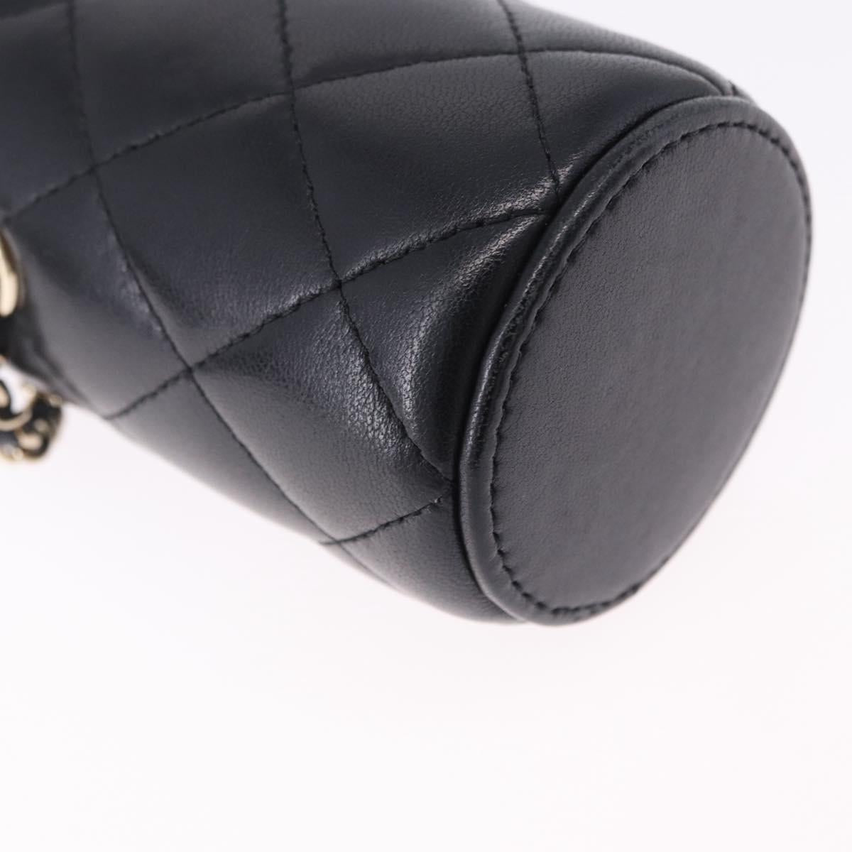 CHANEL Matelasse Chain Shoulder Pouch Lamb Skin Black Gold CC Auth 193920SAM