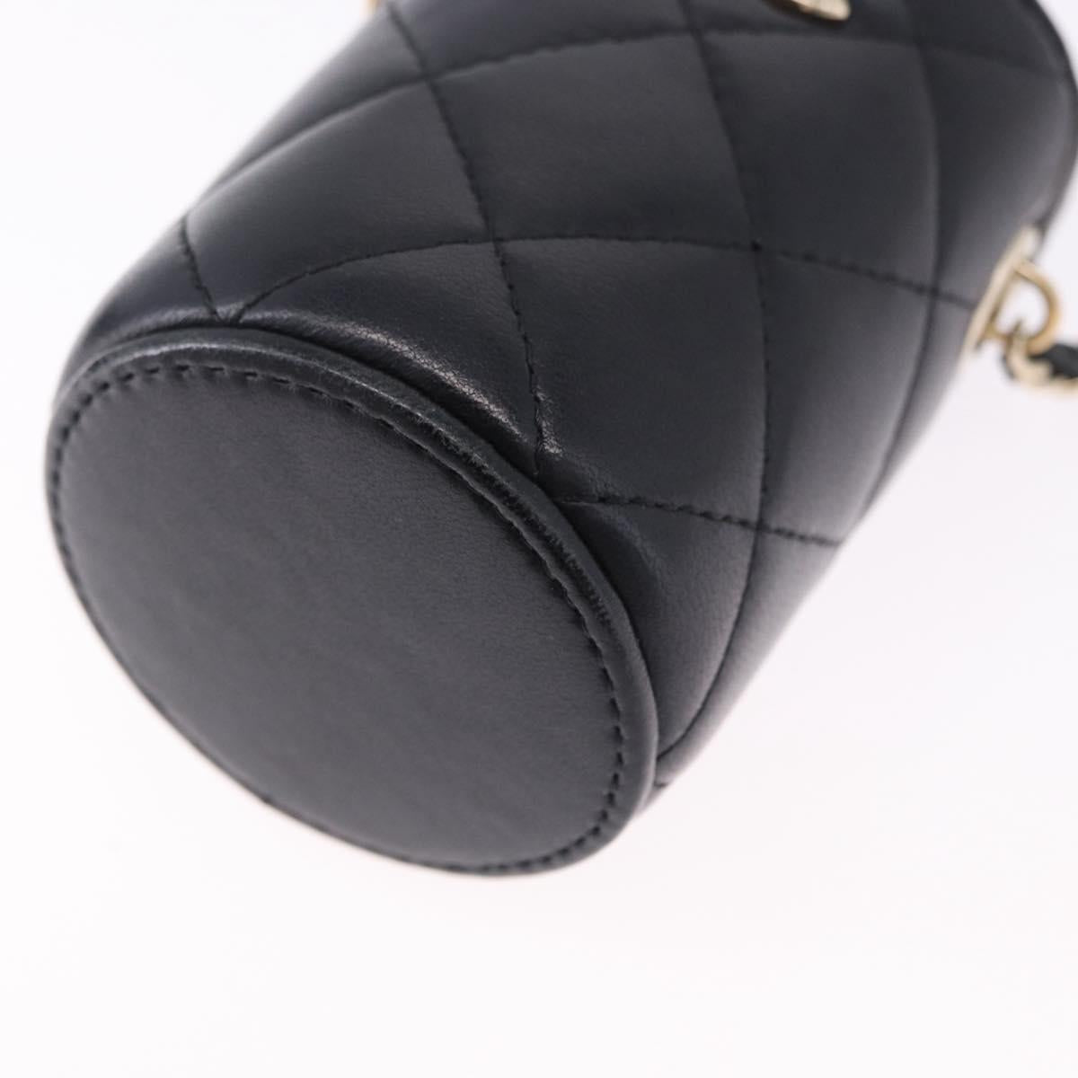 CHANEL Matelasse Chain Shoulder Pouch Lamb Skin Black Gold CC Auth 193920SAM