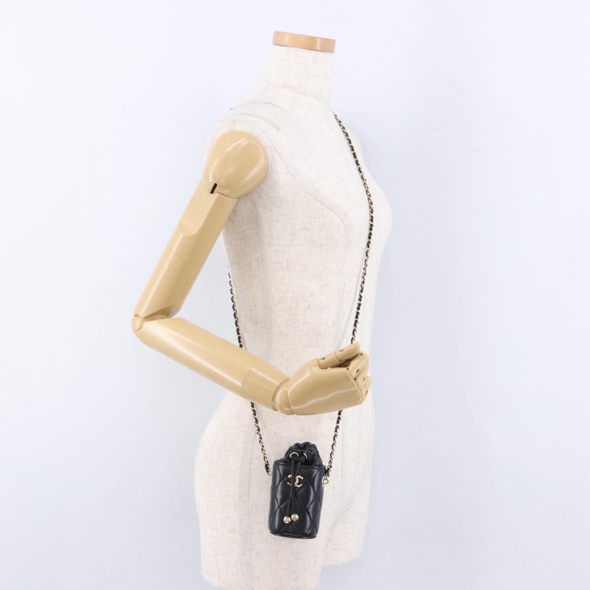 CHANEL Matelasse Chain Shoulder Pouch Lamb Skin Black Gold CC Auth 193920SAM