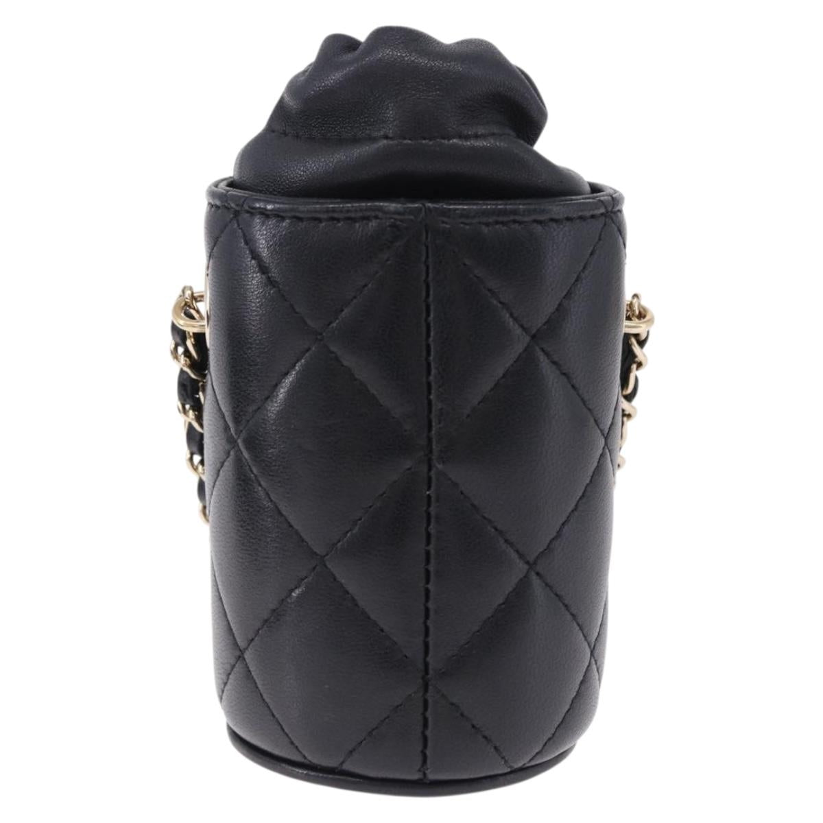 CHANEL Matelasse Chain Shoulder Pouch Lamb Skin Black Gold CC Auth 193920SAM