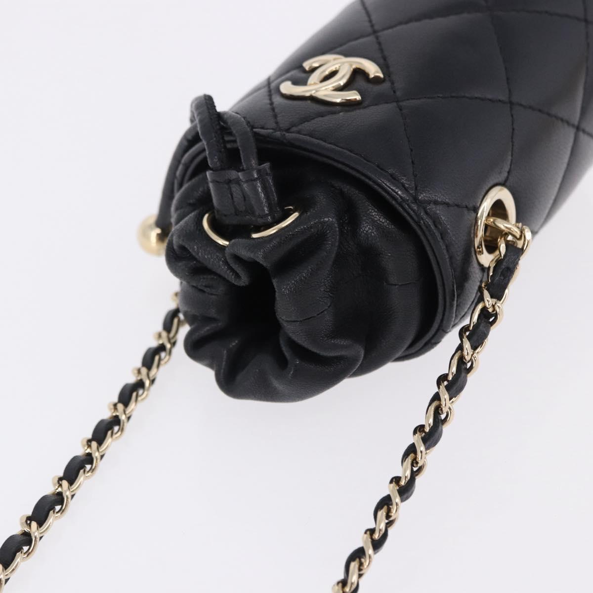 CHANEL Matelasse Chain Shoulder Pouch Lamb Skin Black Gold CC Auth 193920SAM