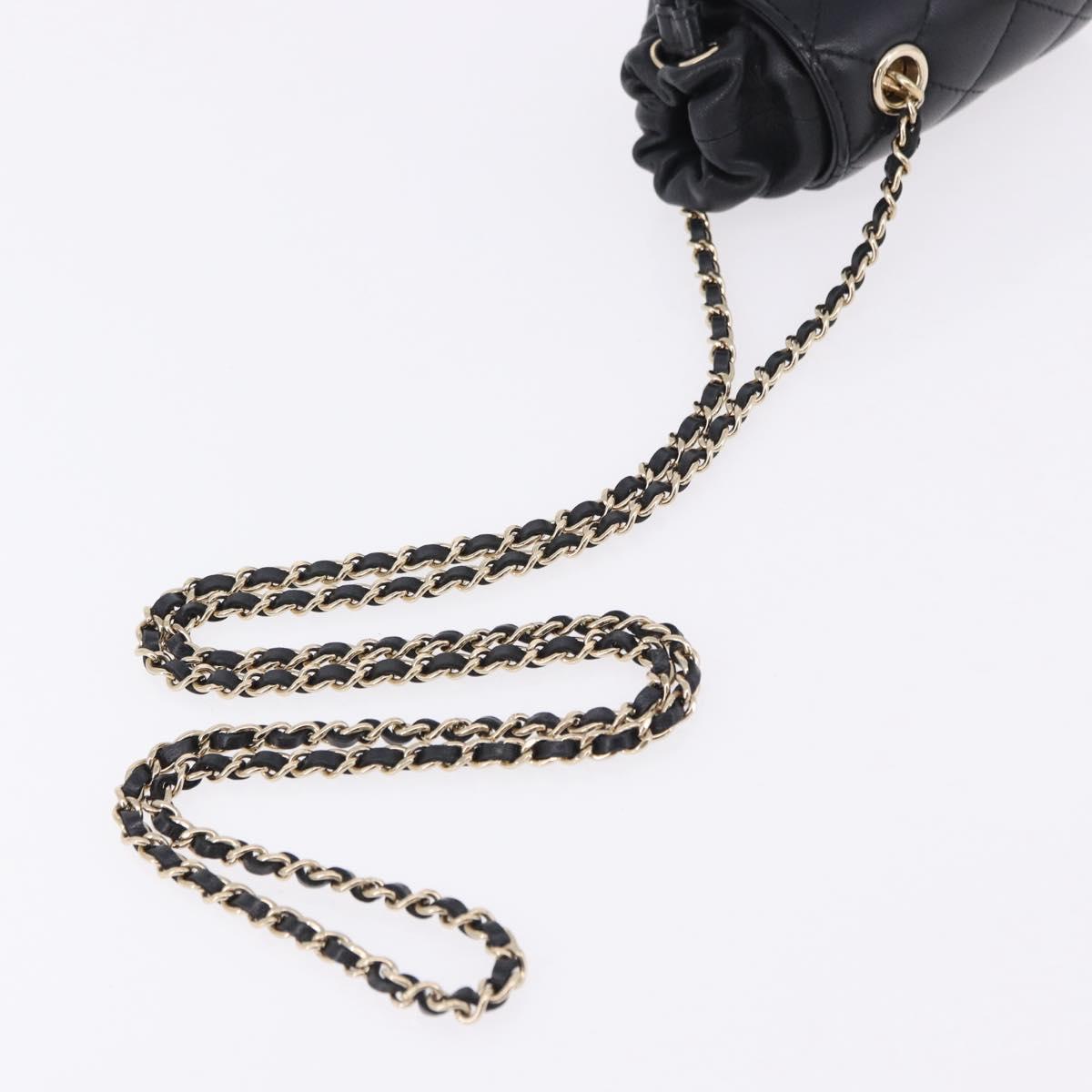 CHANEL Matelasse Chain Shoulder Pouch Lamb Skin Black Gold CC Auth 193920SAM