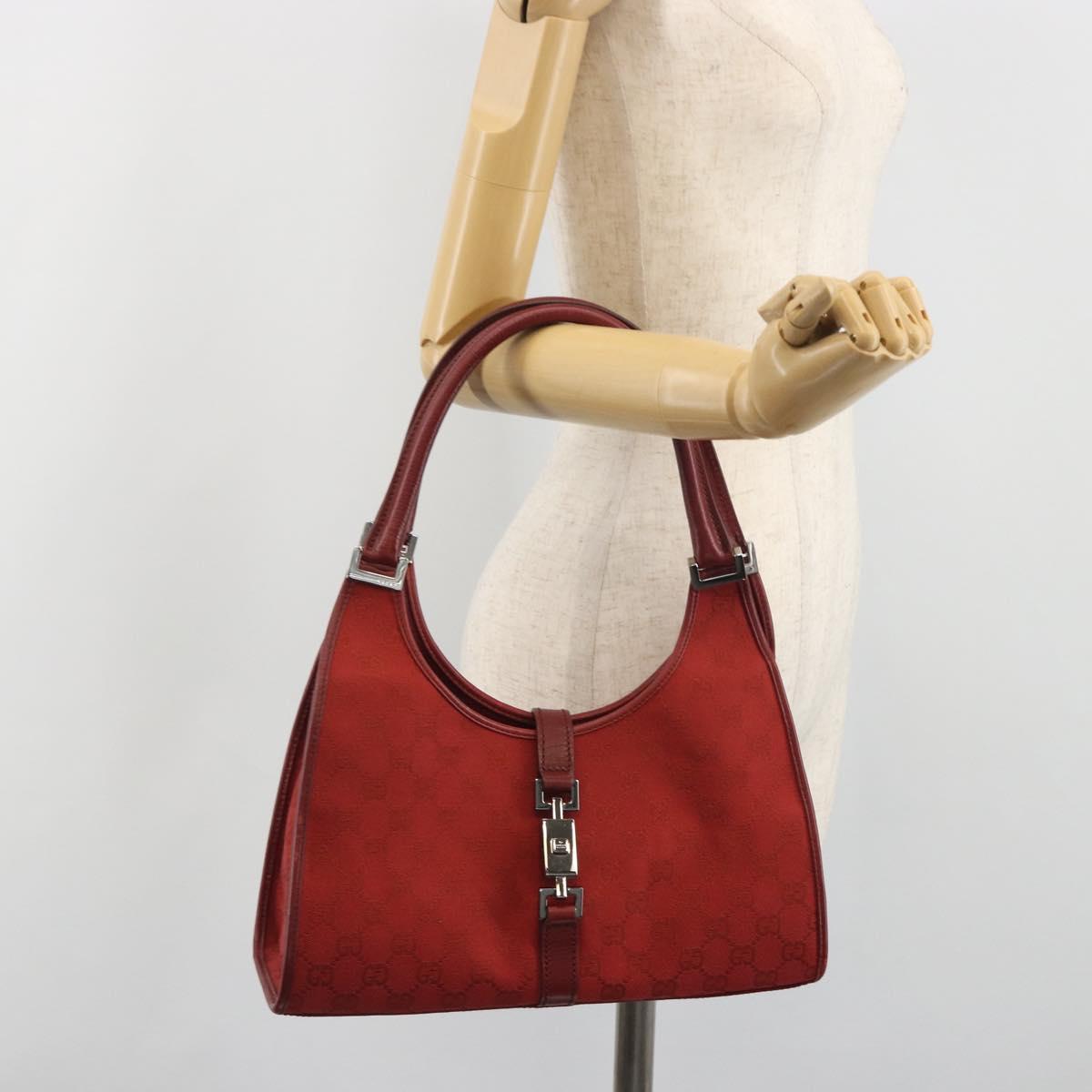 GUCCI GG Canvas Jackie Hand Bag Red Silver 01719 Auth 193924A