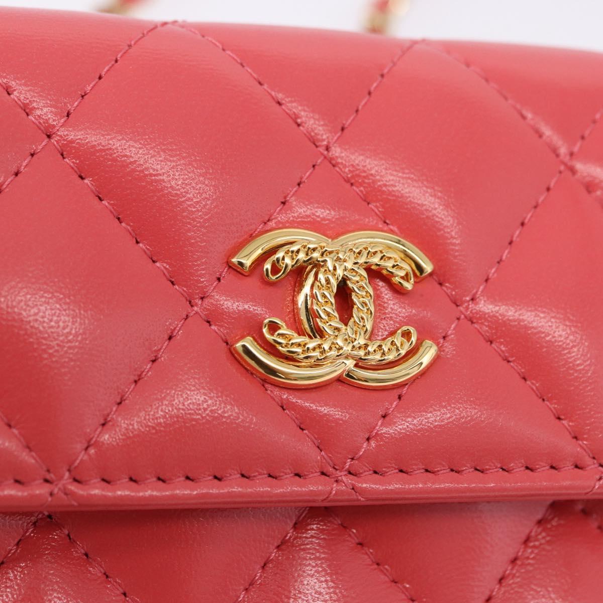CHANEL Mini Matelasse 12 Chain Shoulder Bag Leather Pink Gold CC Auth 193927M