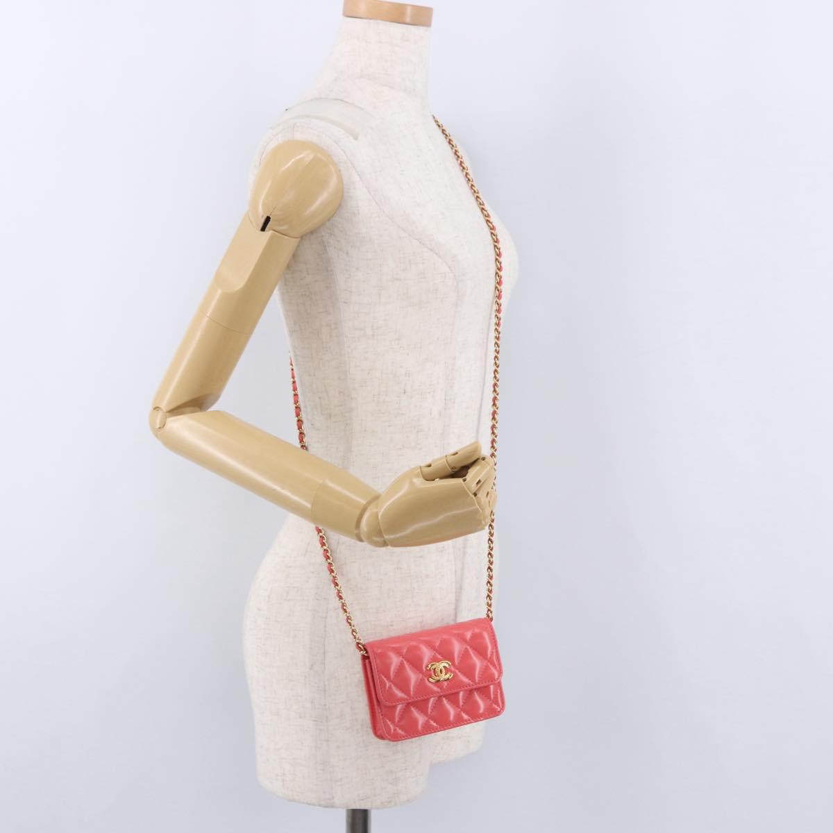 CHANEL Mini Matelasse 12 Chain Shoulder Bag Leather Pink Gold CC Auth 193927M