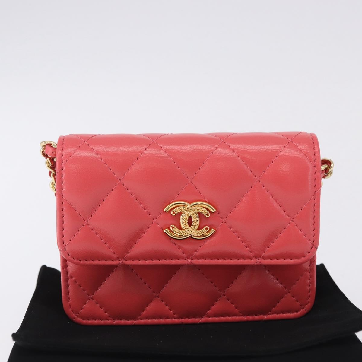 CHANEL Mini Matelasse 12 Chain Shoulder Bag Leather Pink Gold CC Auth 193927M