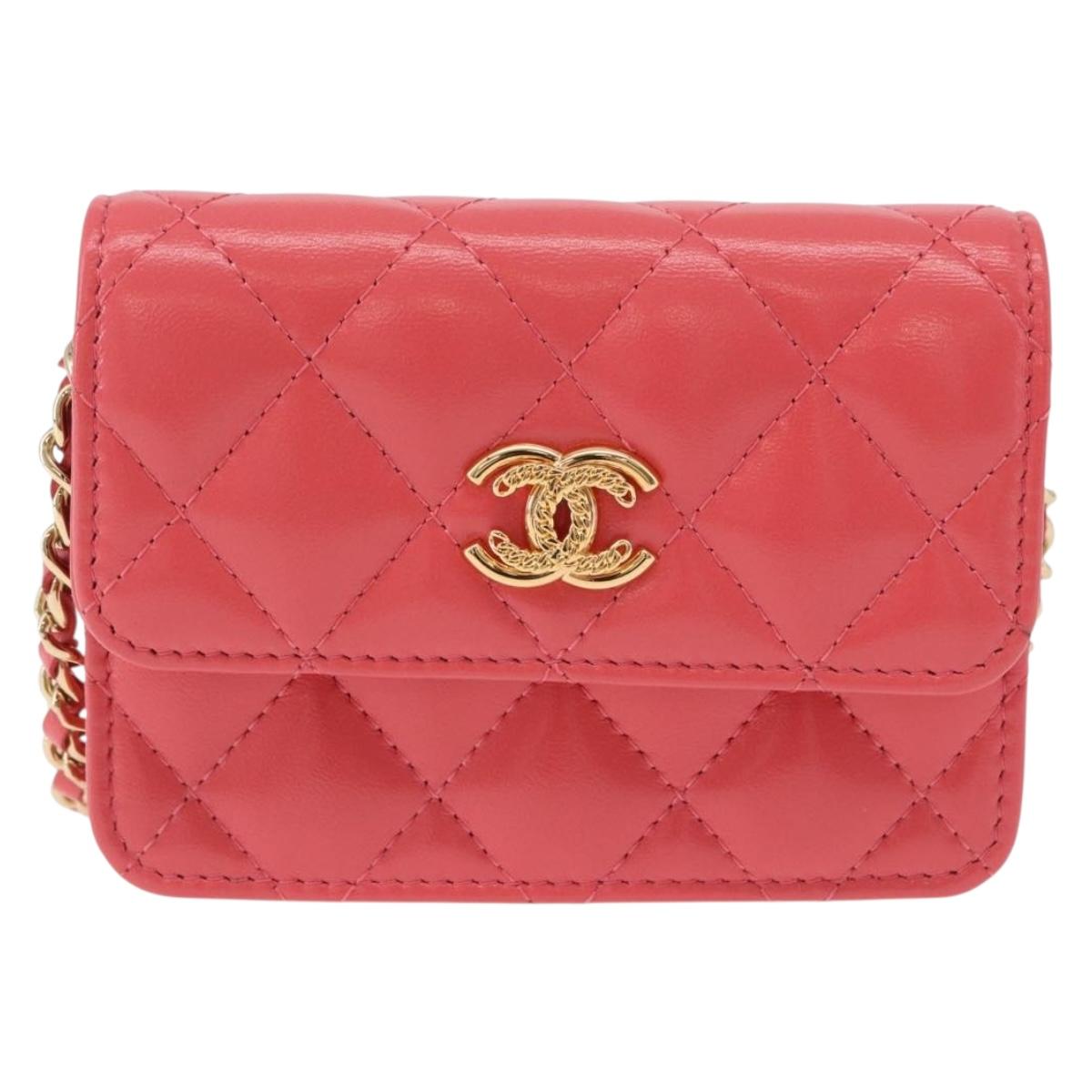 CHANEL Mini Matelasse 12 Chain Shoulder Bag Leather Pink Gold CC Auth 193927M