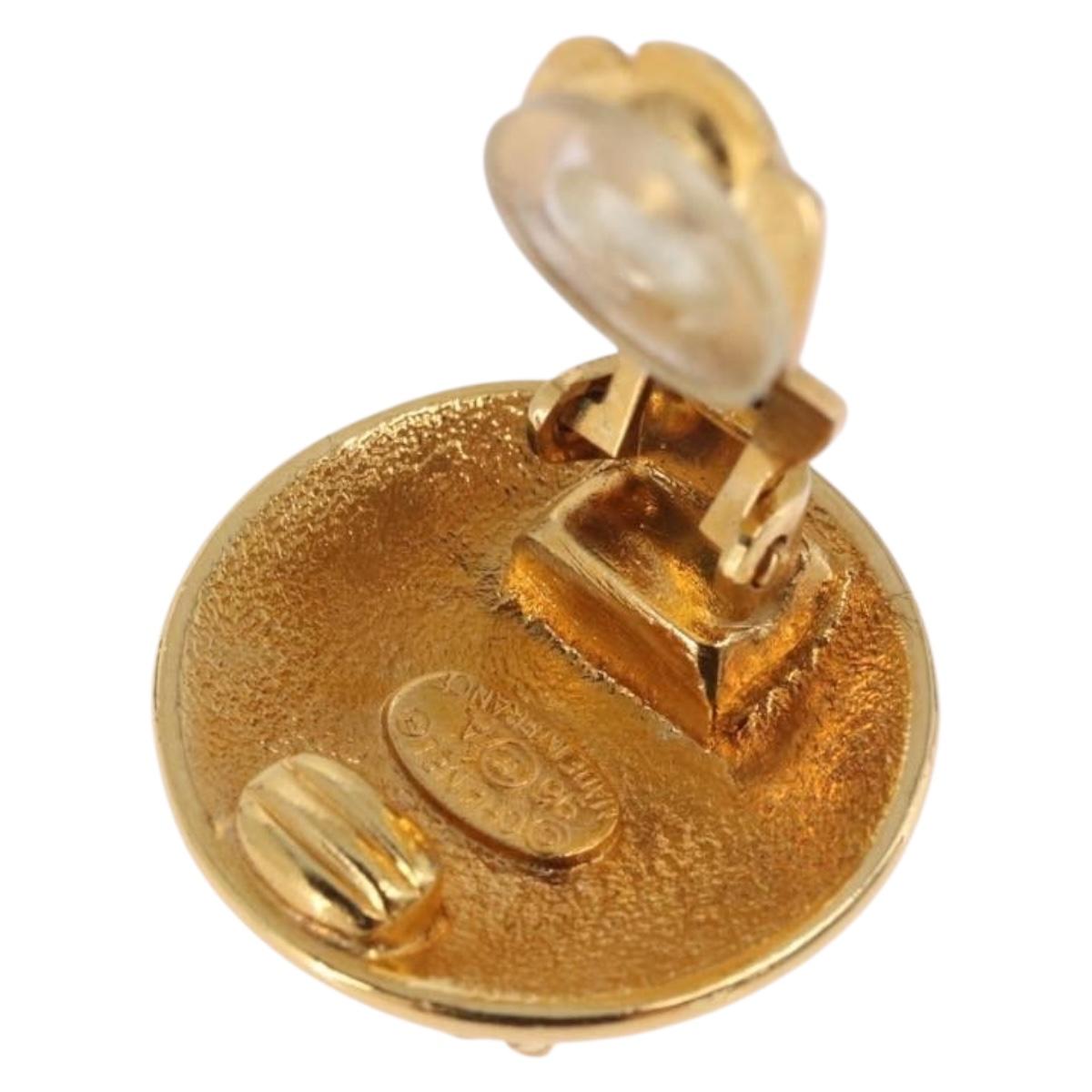 CHANEL COCO Mark Earring Metal Gold Tone CC Auth 193928V