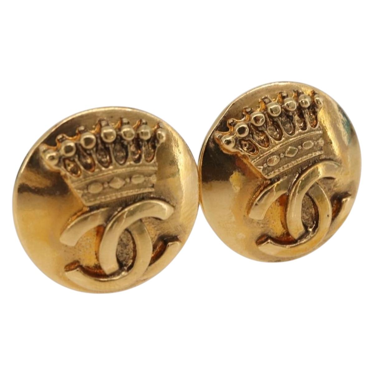 CHANEL COCO Mark Earring Metal Gold Tone CC Auth 193928V