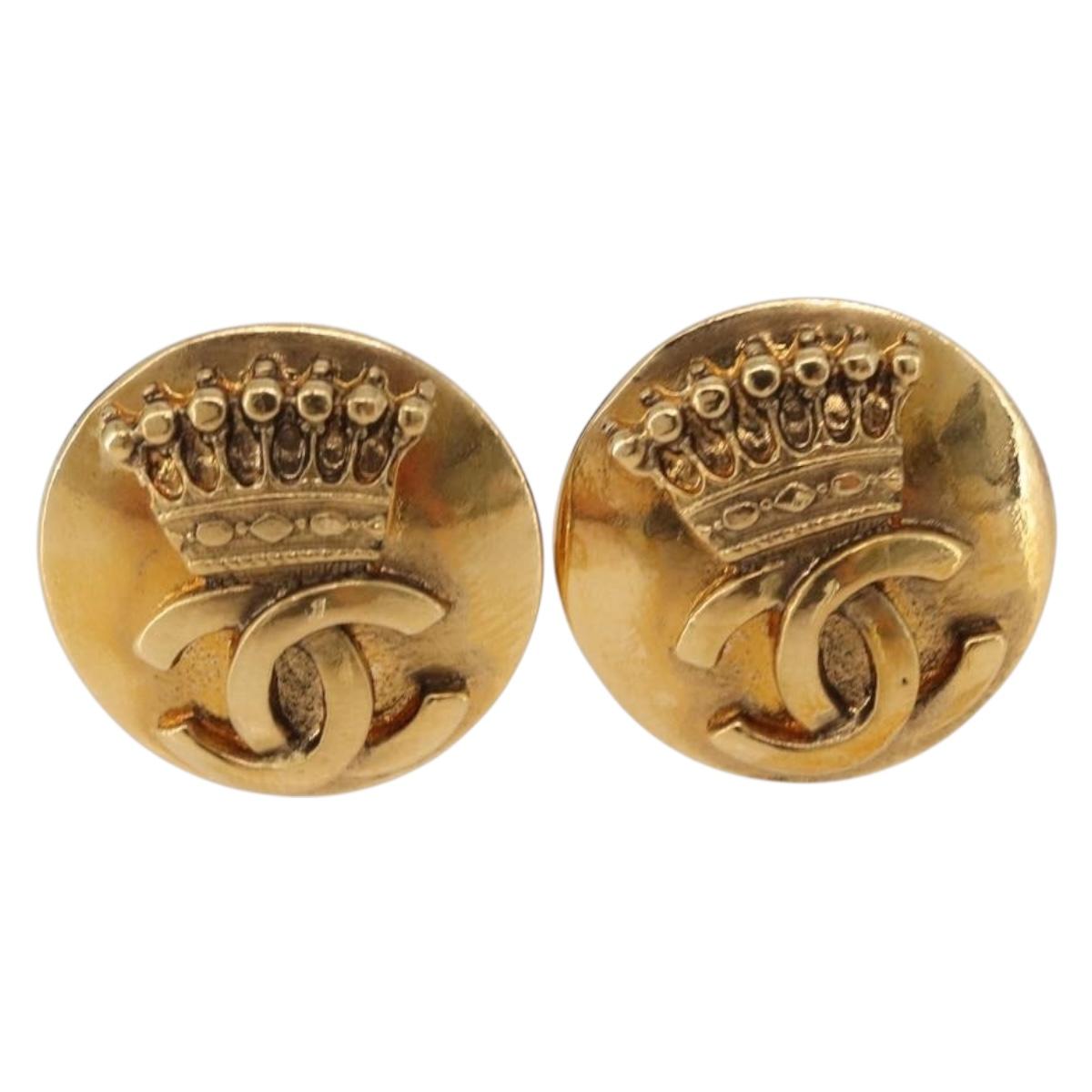 CHANEL COCO Mark Earring Metal Gold Tone CC Auth 193928V