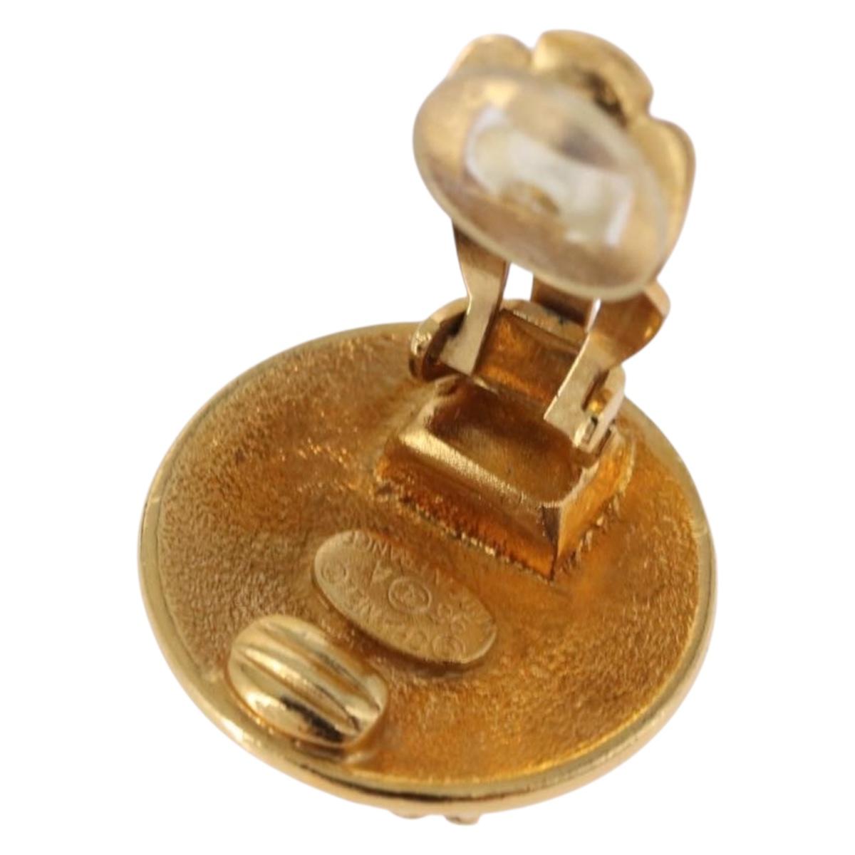 CHANEL COCO Mark Earring Metal Gold Tone CC Auth 193928V