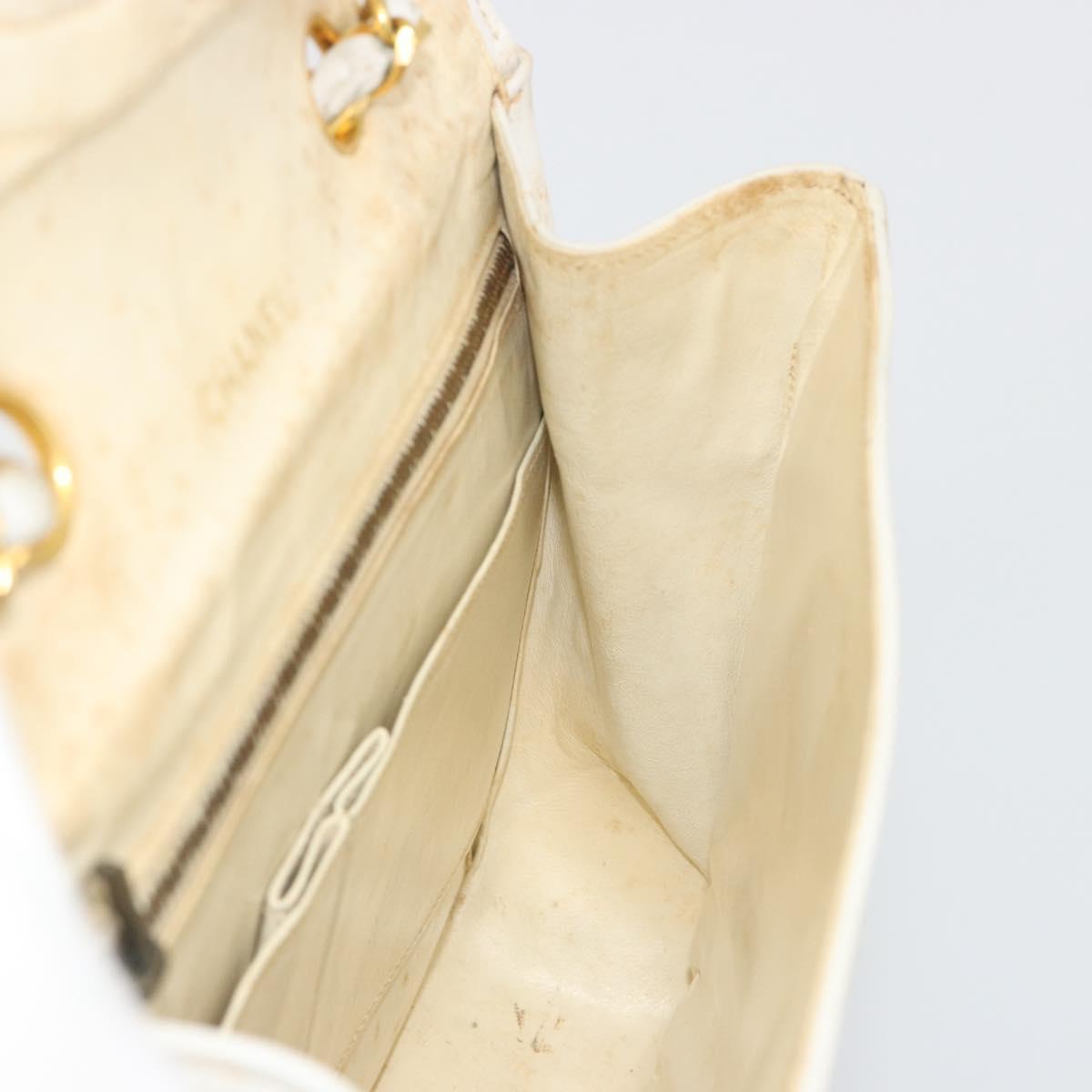 CHANEL Matelasse Chain Shoulder Bag Lamb Skin White Gold CC Auth 193951
