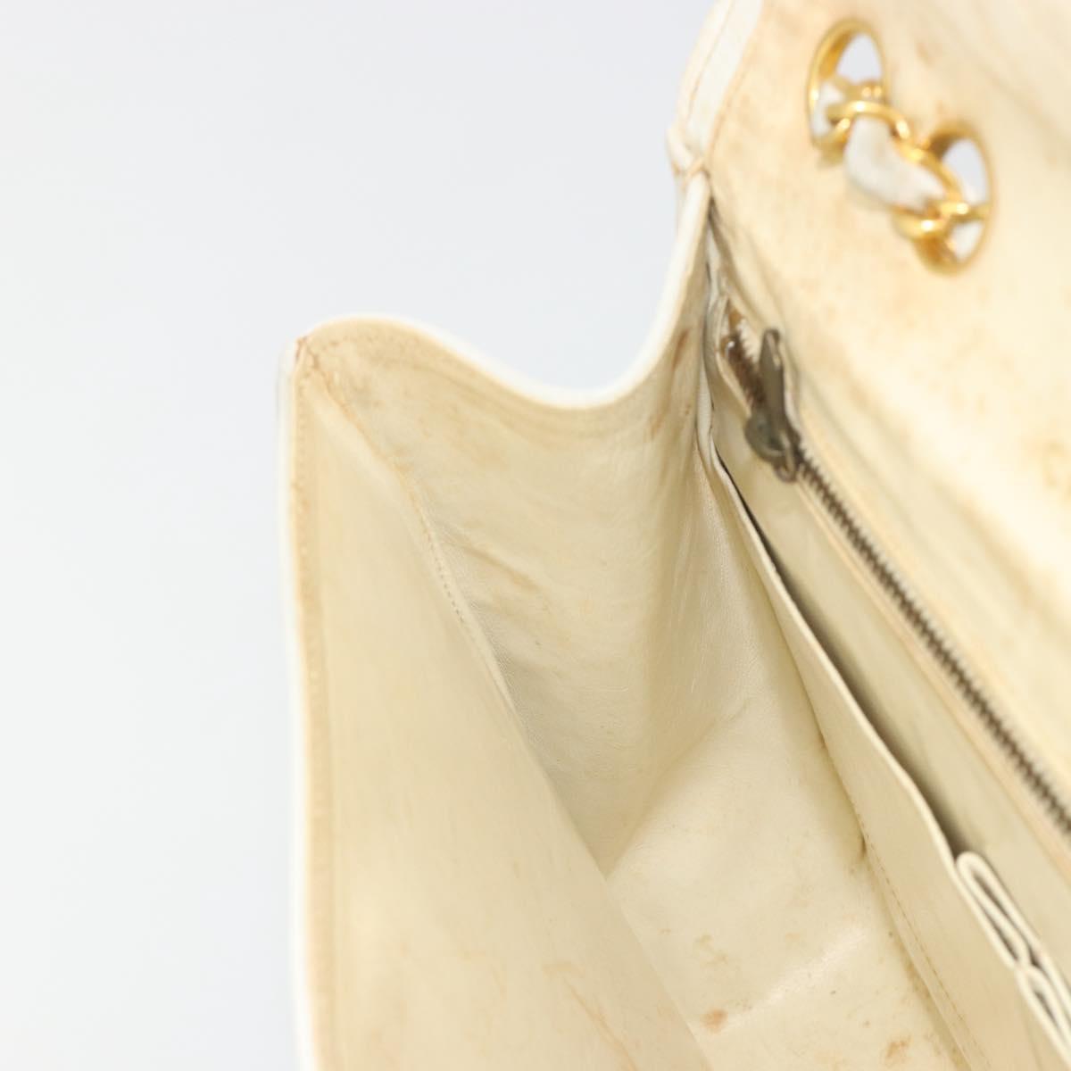 CHANEL Matelasse Chain Shoulder Bag Lamb Skin White Gold CC Auth 193951