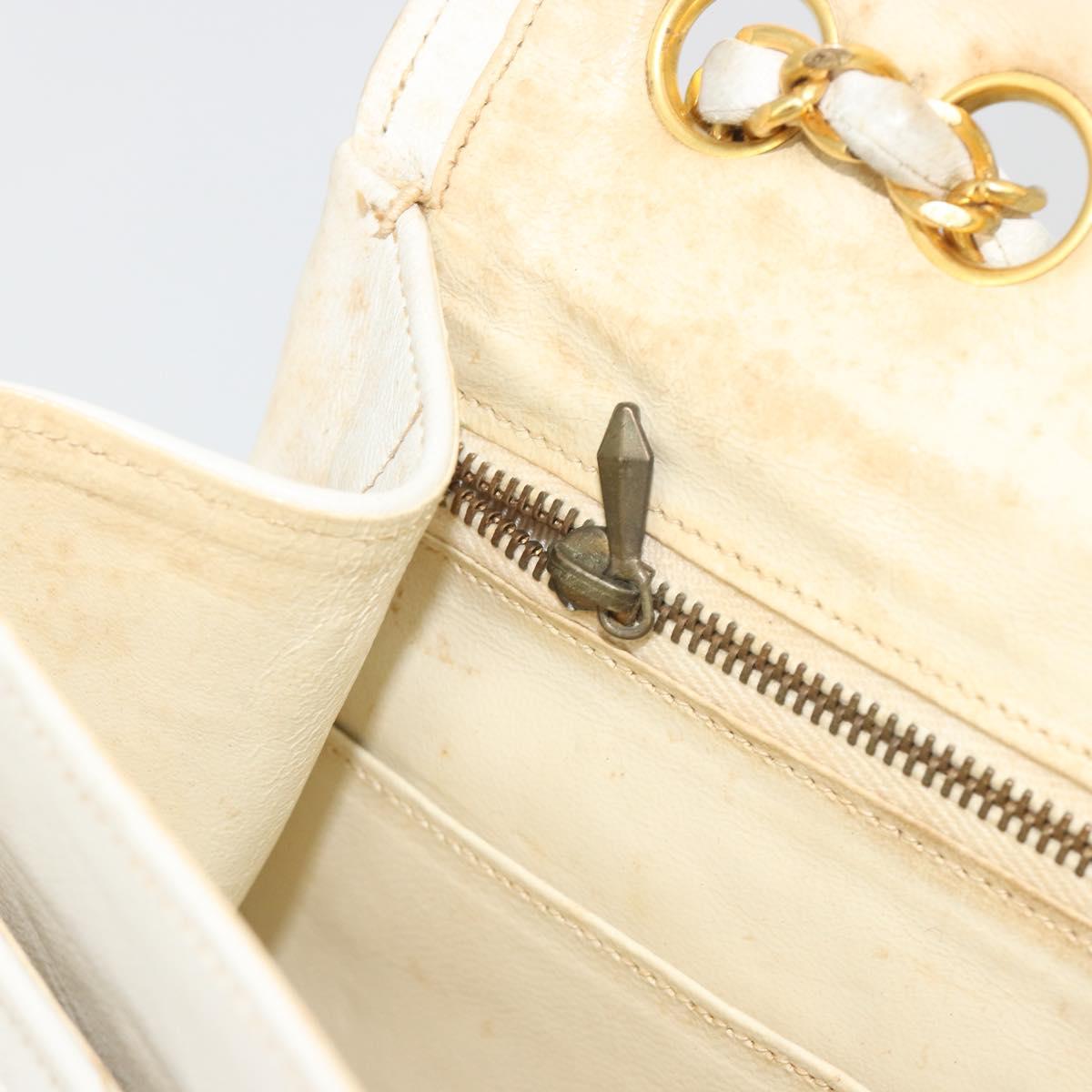 CHANEL Matelasse Chain Shoulder Bag Lamb Skin White Gold CC Auth 193951
