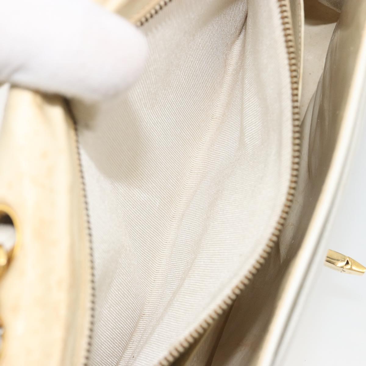 CHANEL Matelasse Chain Shoulder Bag Lamb Skin White Gold CC Auth 193951