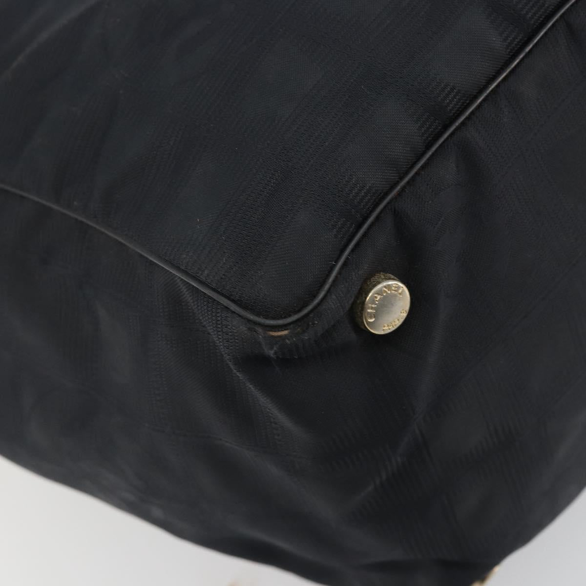 CHANEL New Travel Line Tote Bag Canvas Black Gold CC Auth 193956