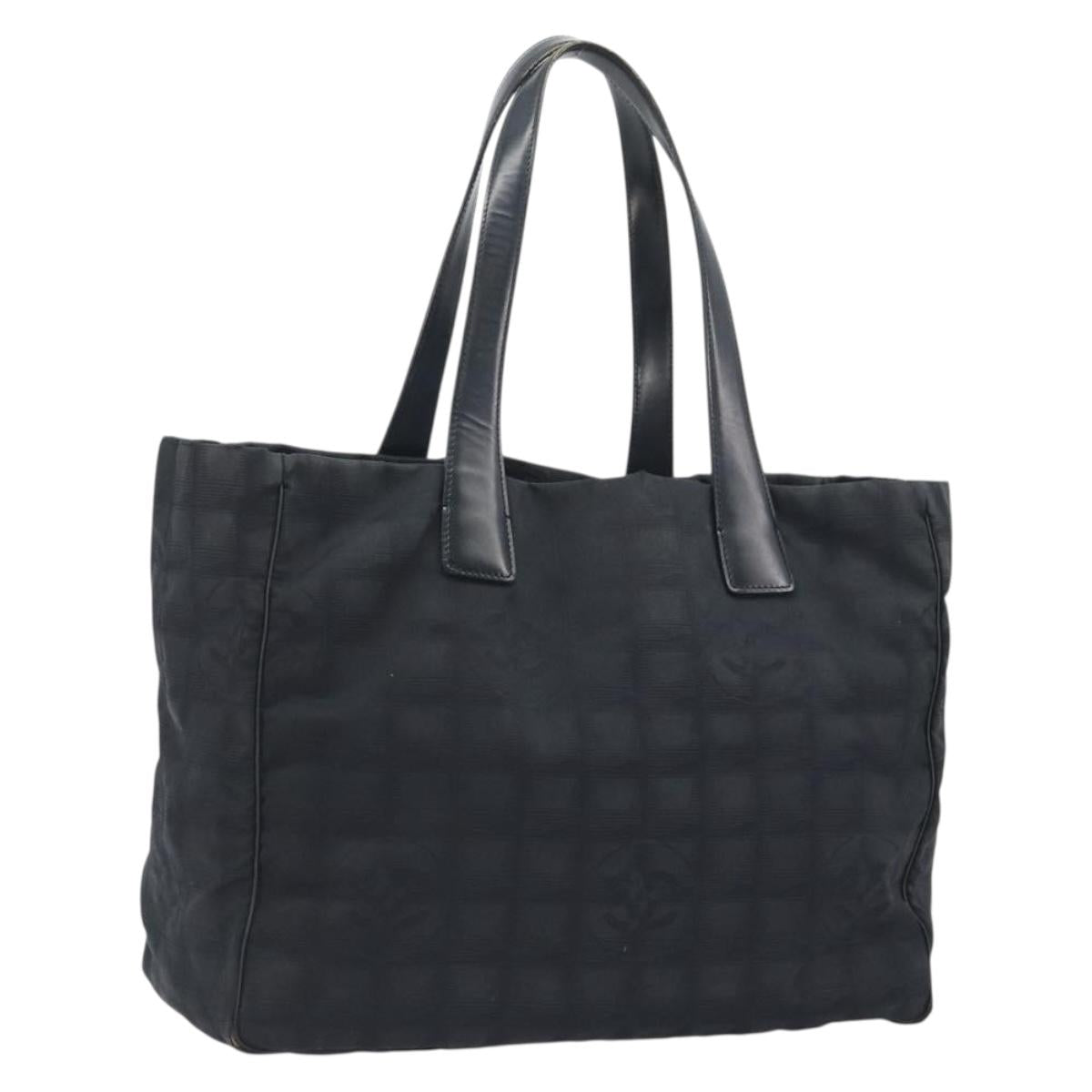 CHANEL New Travel Line Tote Bag Canvas Black Gold CC Auth 193956