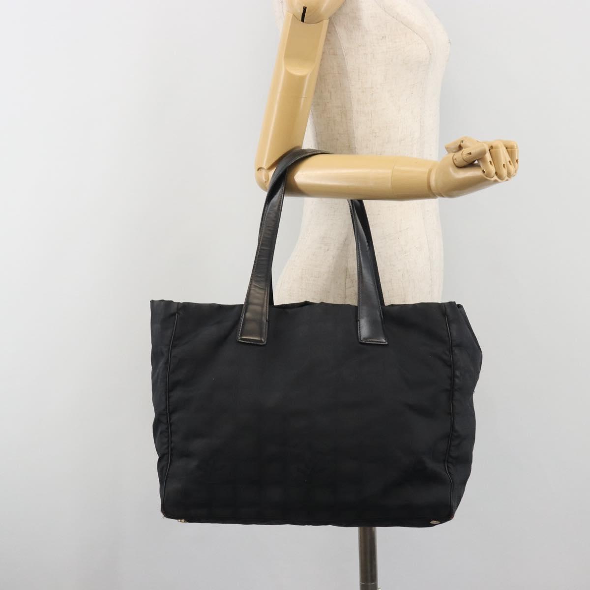 CHANEL New Travel Line Tote Bag Canvas Black Gold CC Auth 193956