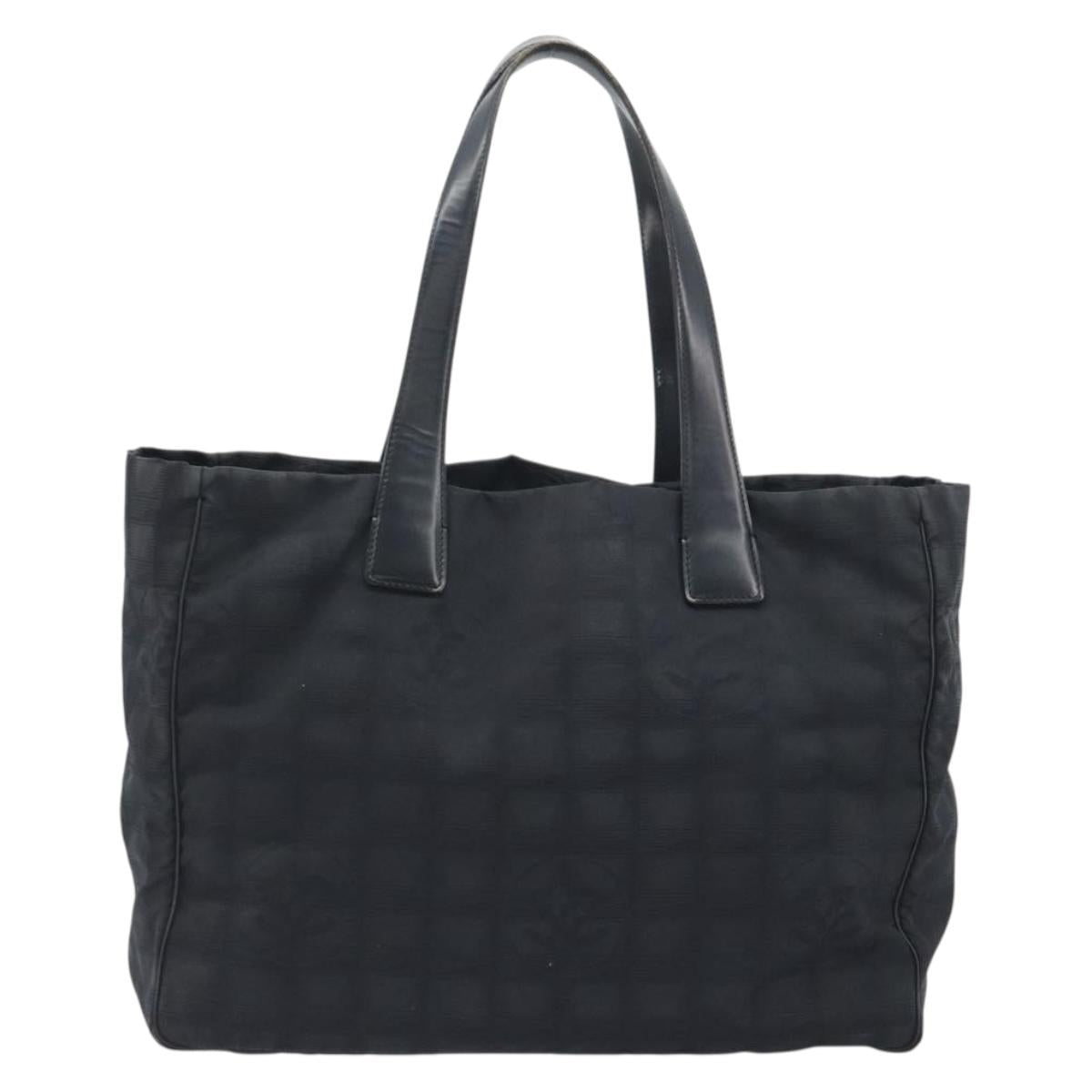CHANEL New Travel Line Tote Bag Canvas Black Gold CC Auth 193956