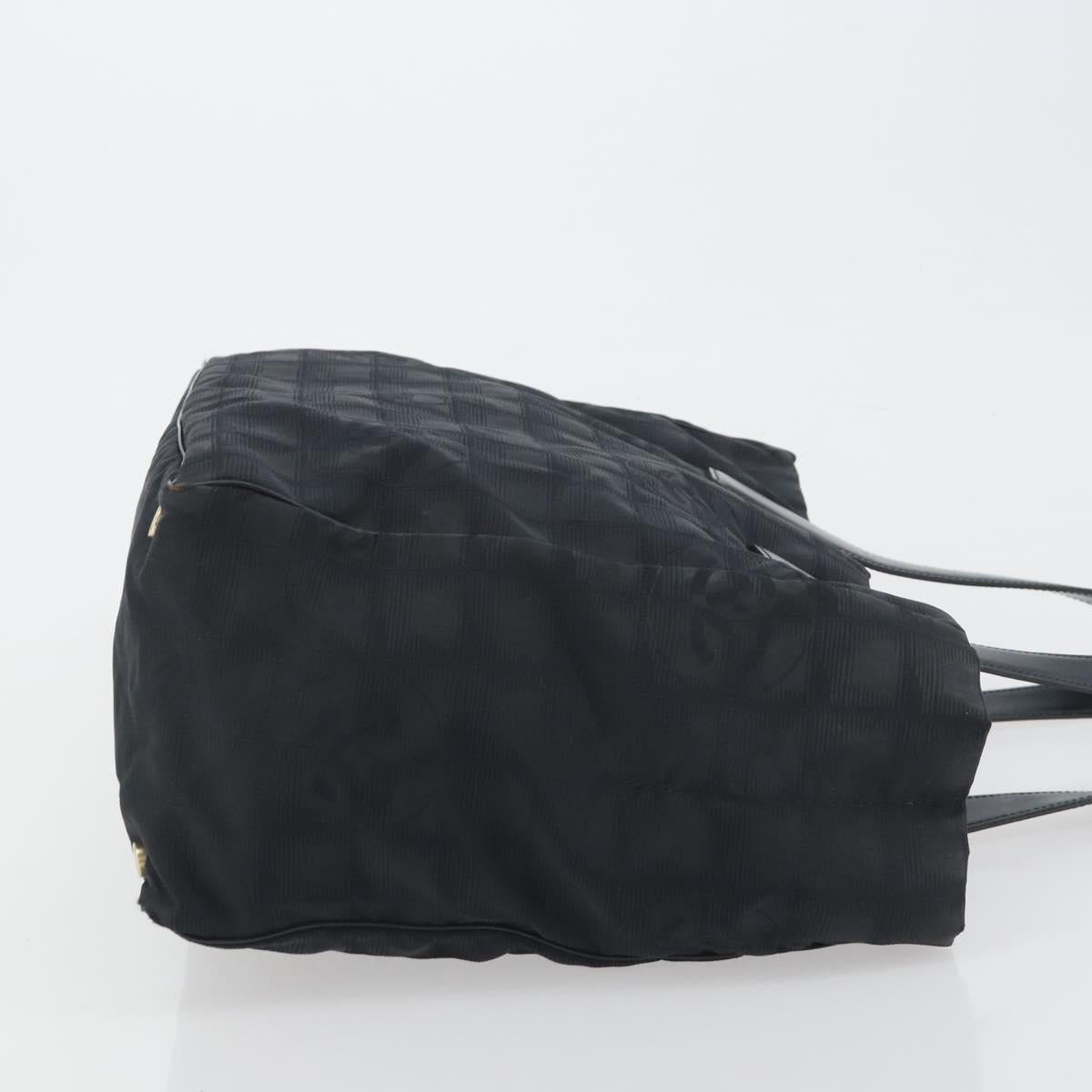 CHANEL New Travel Line Tote Bag Canvas Black Gold CC Auth 193956