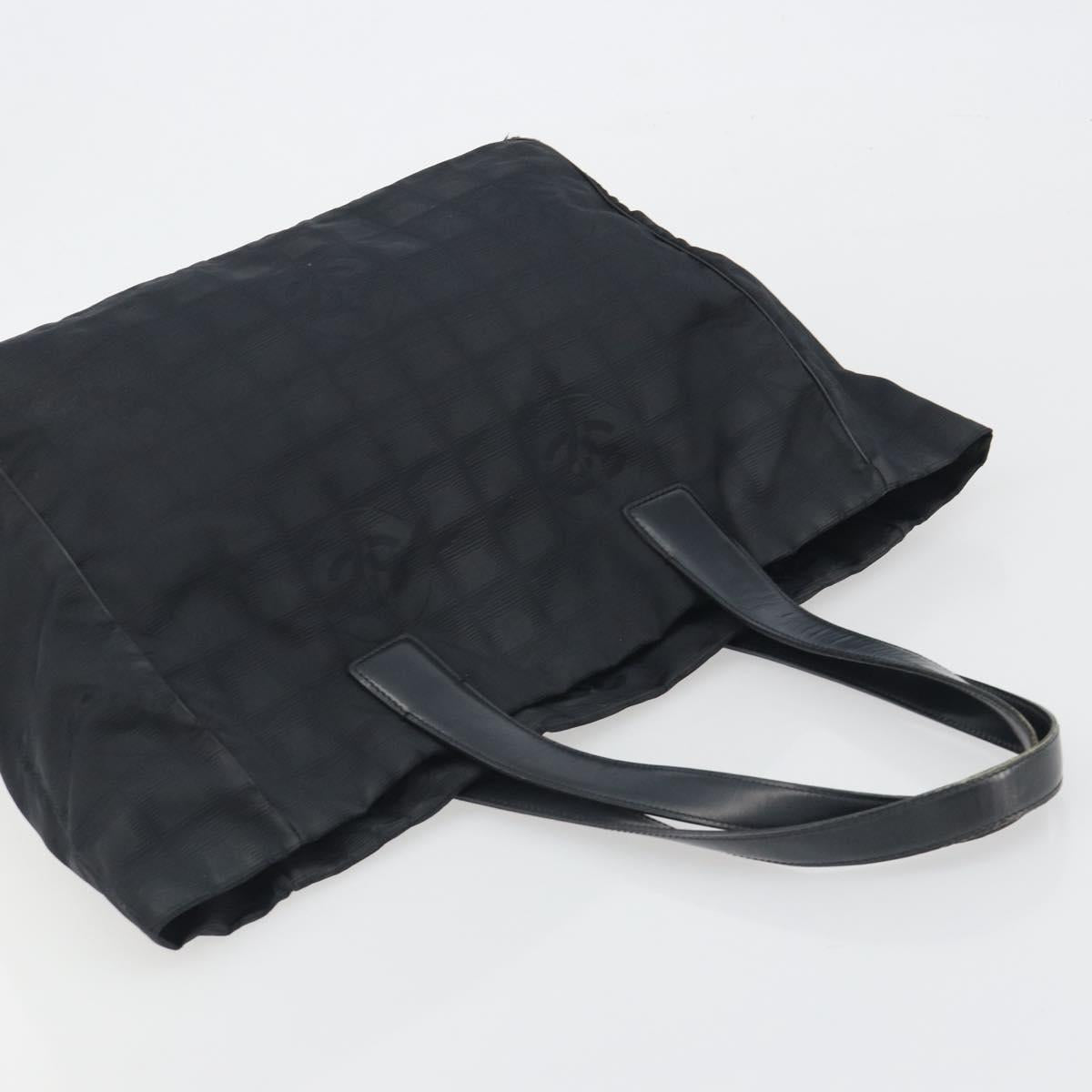 CHANEL New Travel Line Tote Bag Canvas Black Gold CC Auth 193956