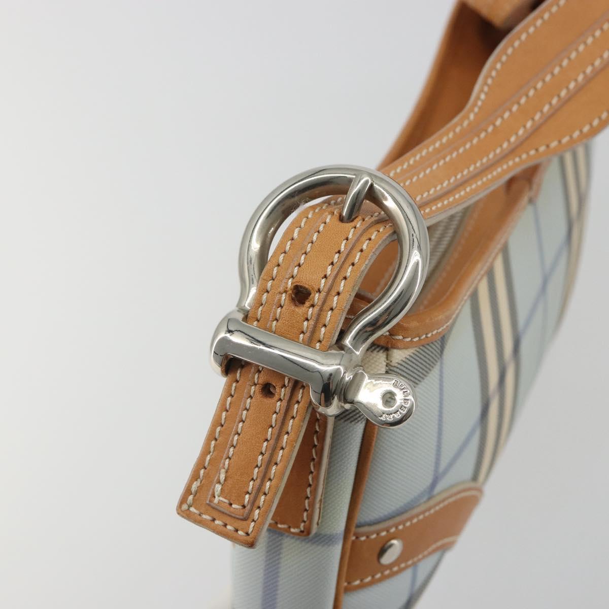 BURBERRY Nova Check Hand Bag PVC Light Blue Silver Auth 193958A
