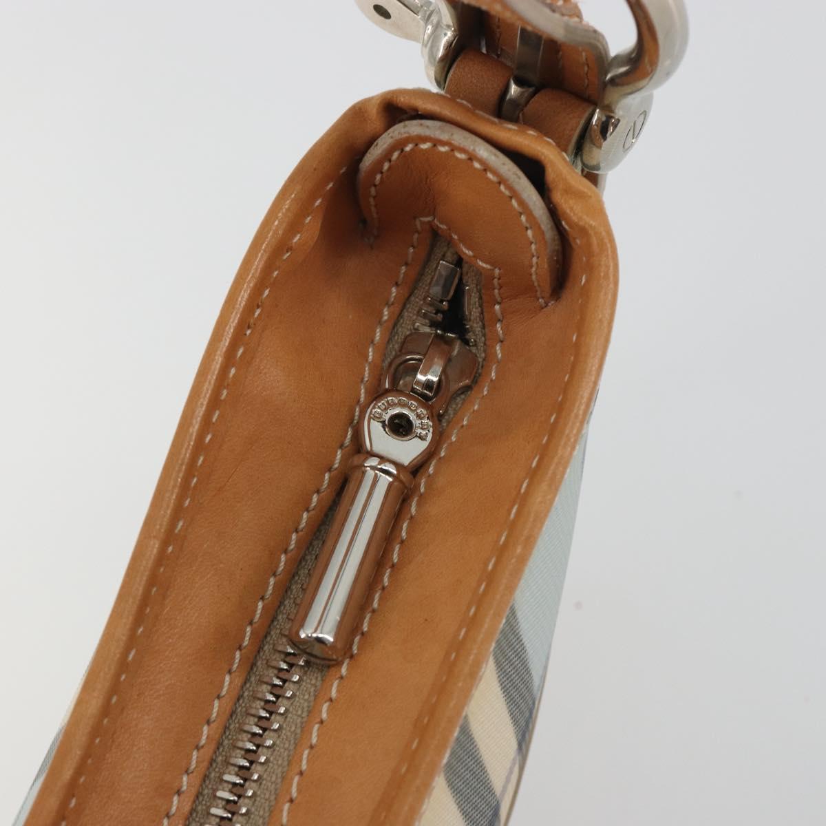 BURBERRY Nova Check Hand Bag PVC Light Blue Silver Auth 193958A