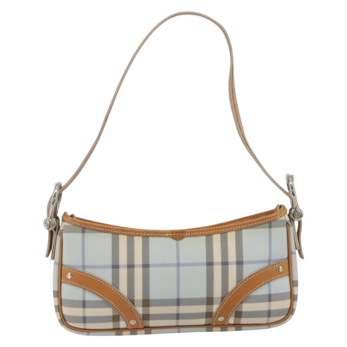 BURBERRY Nova Check Hand Bag PVC Light Blue Silver Auth 193958A
