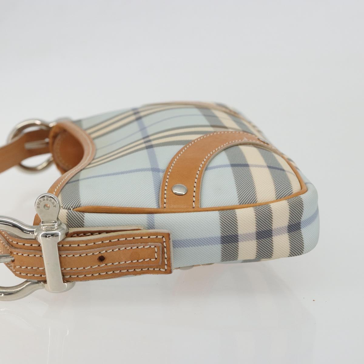 BURBERRY Nova Check Hand Bag PVC Light Blue Silver Auth 193958A