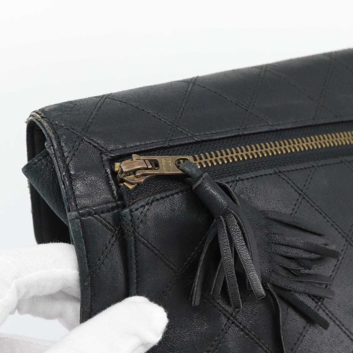 CHANEL Bicolore Clutch Bag Lamb Skin Black Gold CC Auth 193959