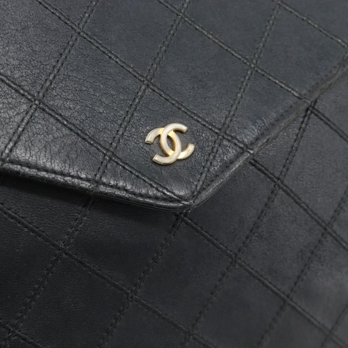 CHANEL Bicolore Clutch Bag Lamb Skin Black Gold CC Auth 193959