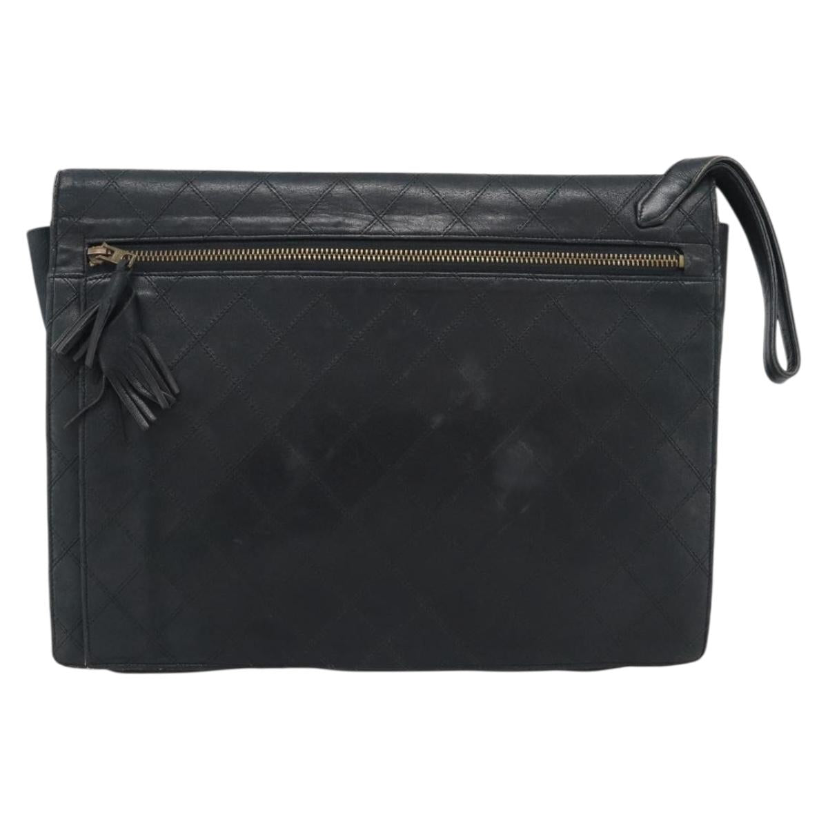 CHANEL Bicolore Clutch Bag Lamb Skin Black Gold CC Auth 193959