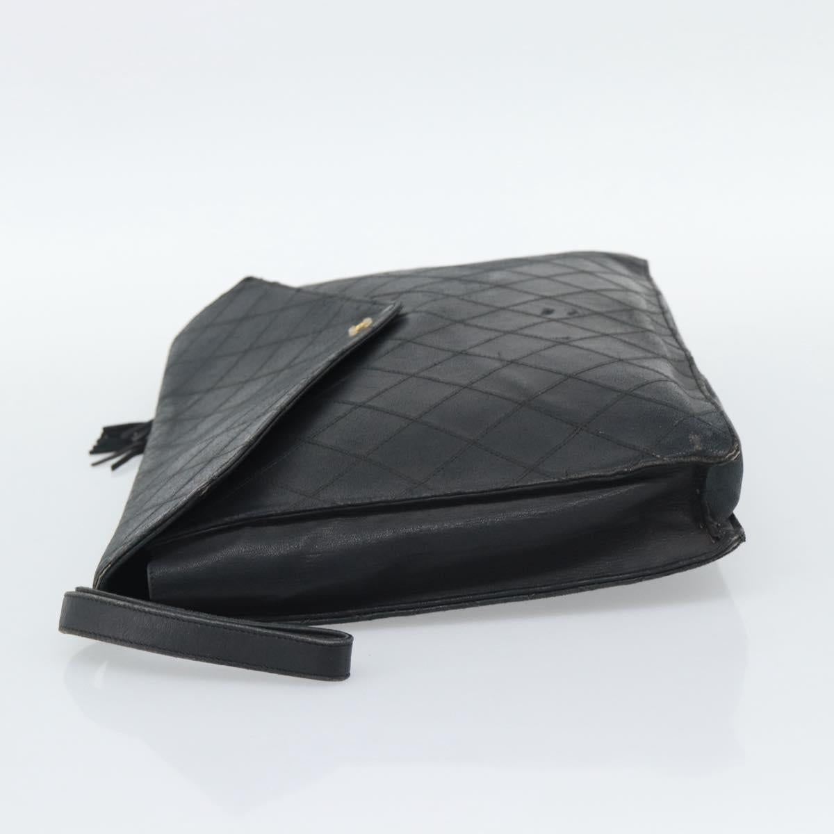 CHANEL Bicolore Clutch Bag Lamb Skin Black Gold CC Auth 193959