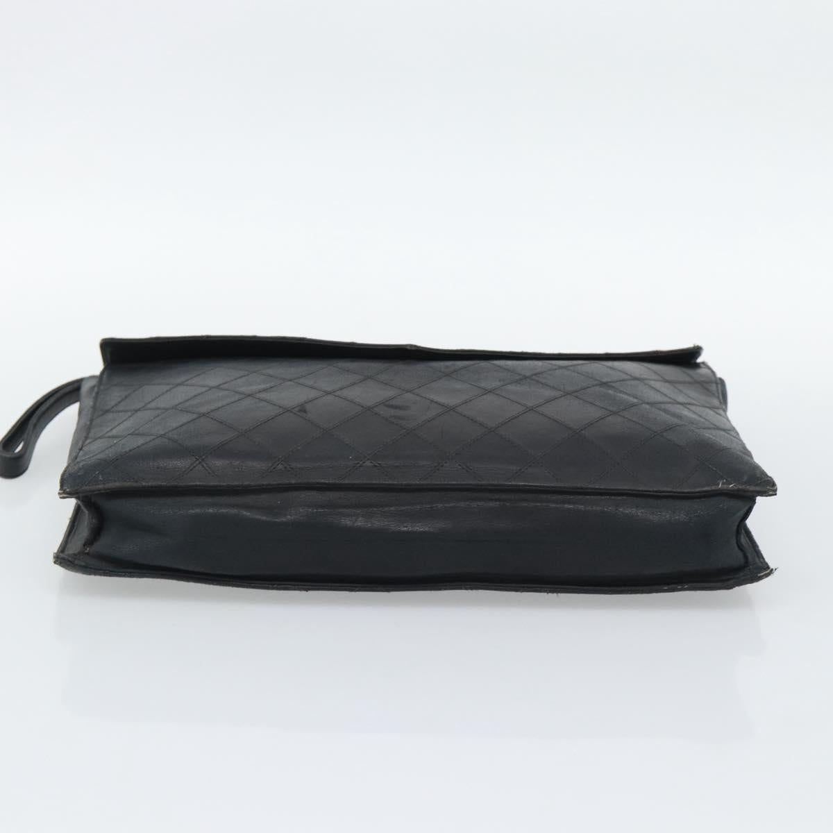 CHANEL Bicolore Clutch Bag Lamb Skin Black Gold CC Auth 193959