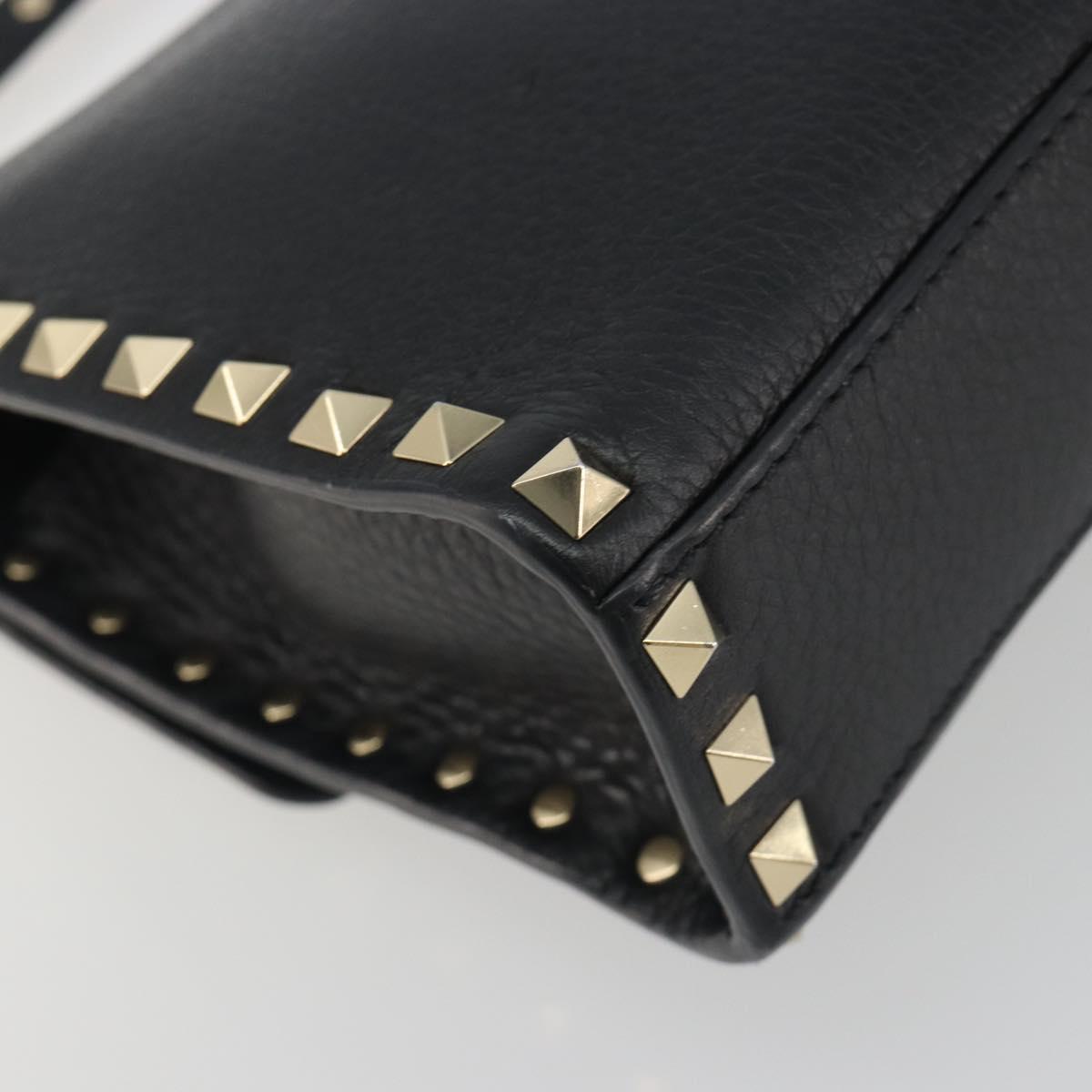 VALENTINO Studs Shoulder Bag Leather Black Gold Auth 193963A