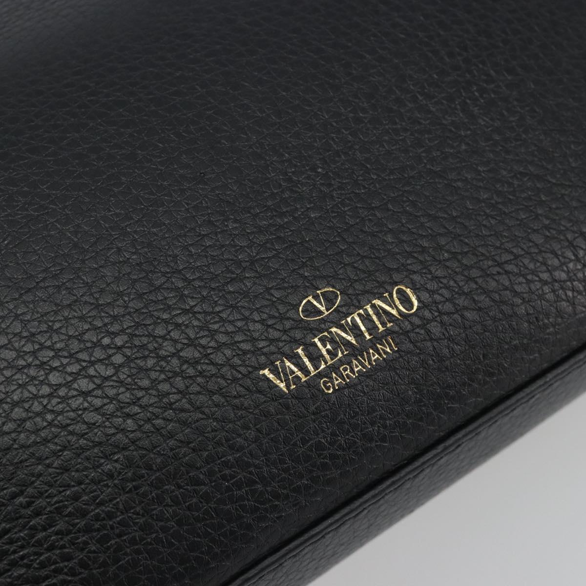 VALENTINO Studs Shoulder Bag Leather Black Gold Auth 193963A