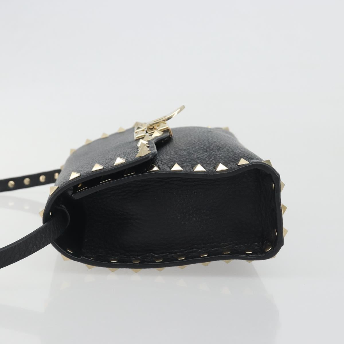 VALENTINO Studs Shoulder Bag Leather Black Gold Auth 193963A