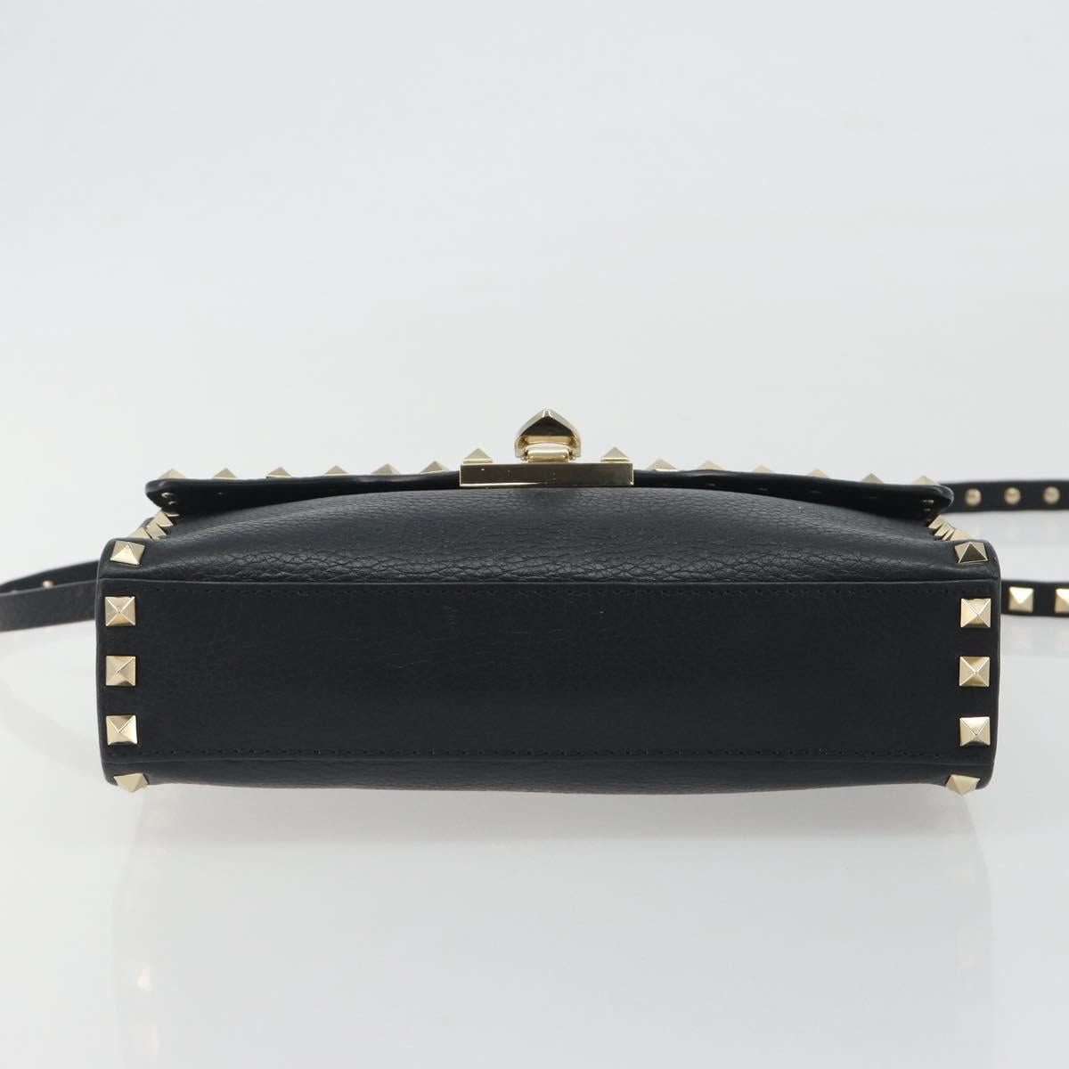 VALENTINO Studs Shoulder Bag Leather Black Gold Auth 193963A