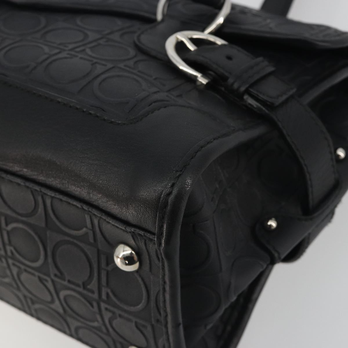 Salvatore Ferragamo Gancini Shoulder Bag Leather Black Silver Auth 193966A