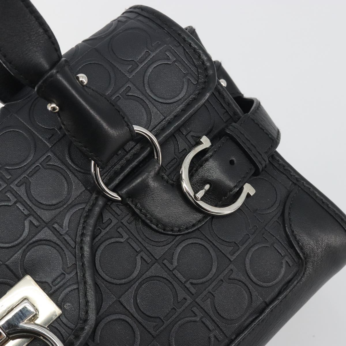 Salvatore Ferragamo Gancini Shoulder Bag Leather Black Silver Auth 193966A