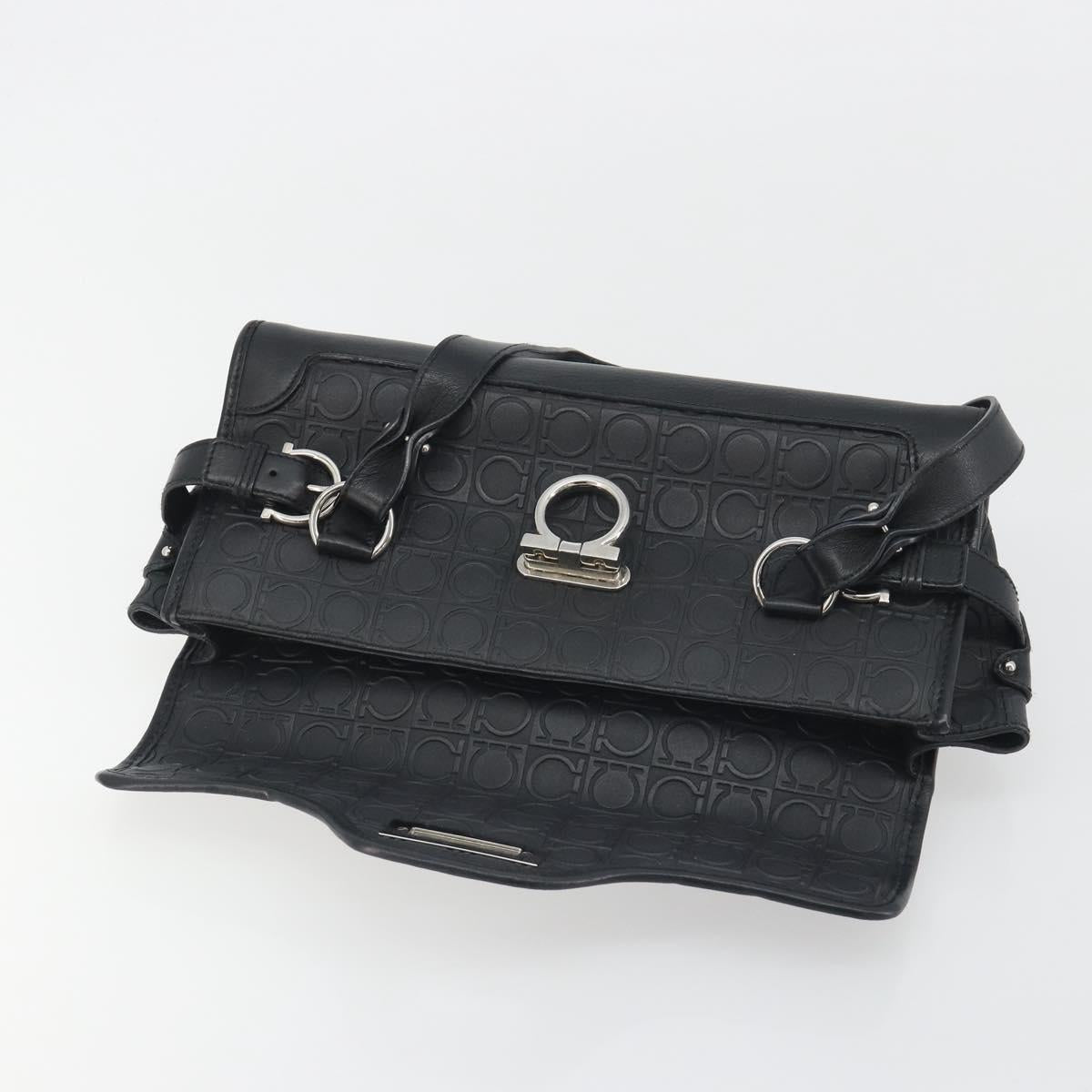 Salvatore Ferragamo Gancini Shoulder Bag Leather Black Silver Auth 193966A