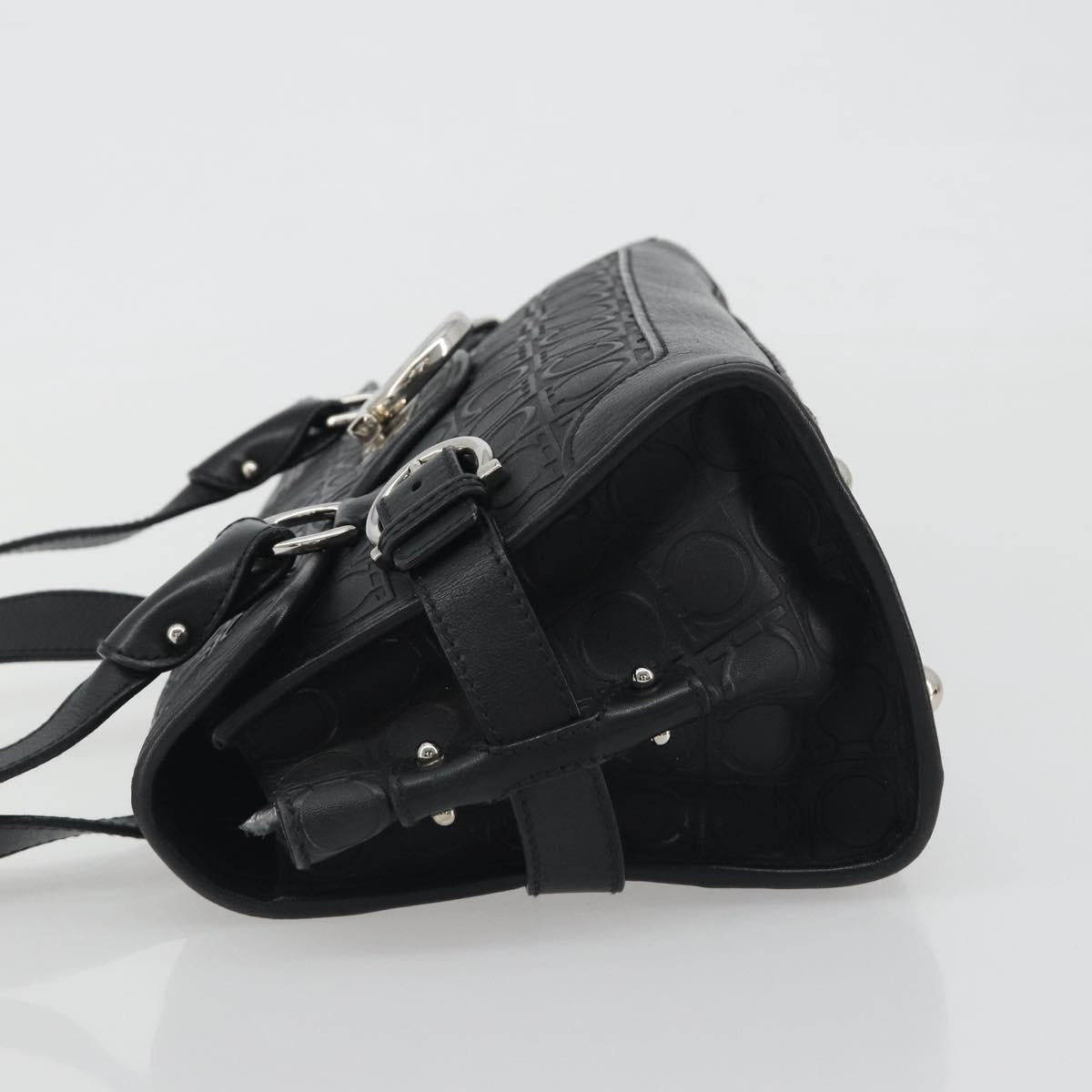 Salvatore Ferragamo Gancini Shoulder Bag Leather Black Silver Auth 193966A