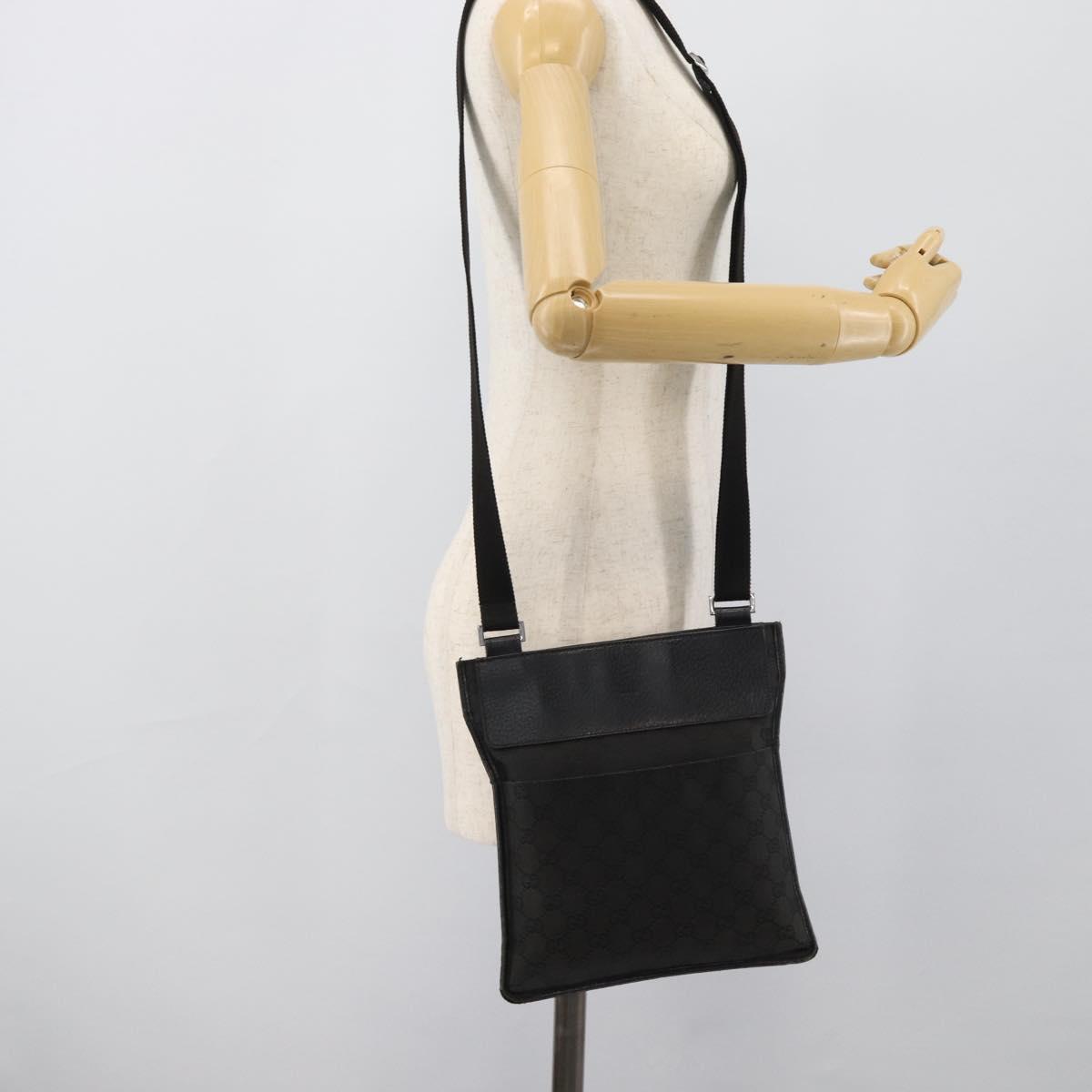 GUCCI GG Canvas Shoulder Bag Black Silver 27639 Auth 193967