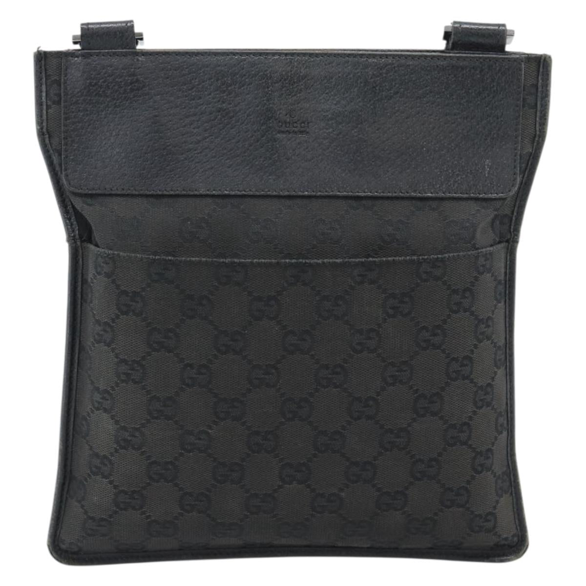 GUCCI GG Canvas Shoulder Bag Black Silver 27639 Auth 193967