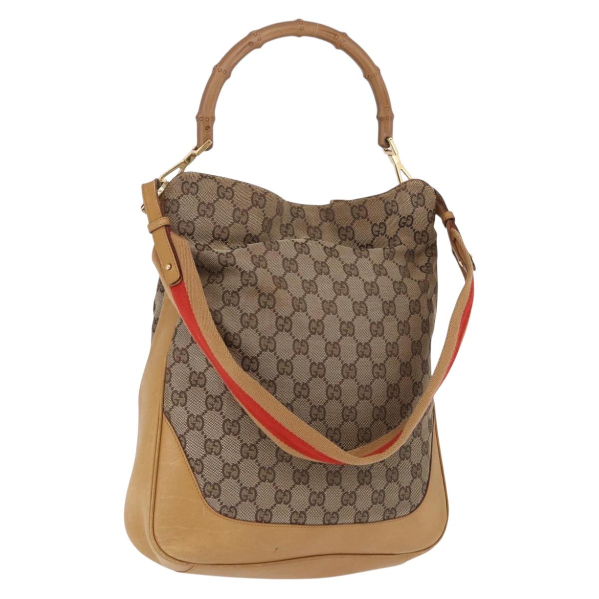 GUCCI GG Canvas Bamboo Sherry Line Bag 2way Beige Gold 001 4058 Auth 193968