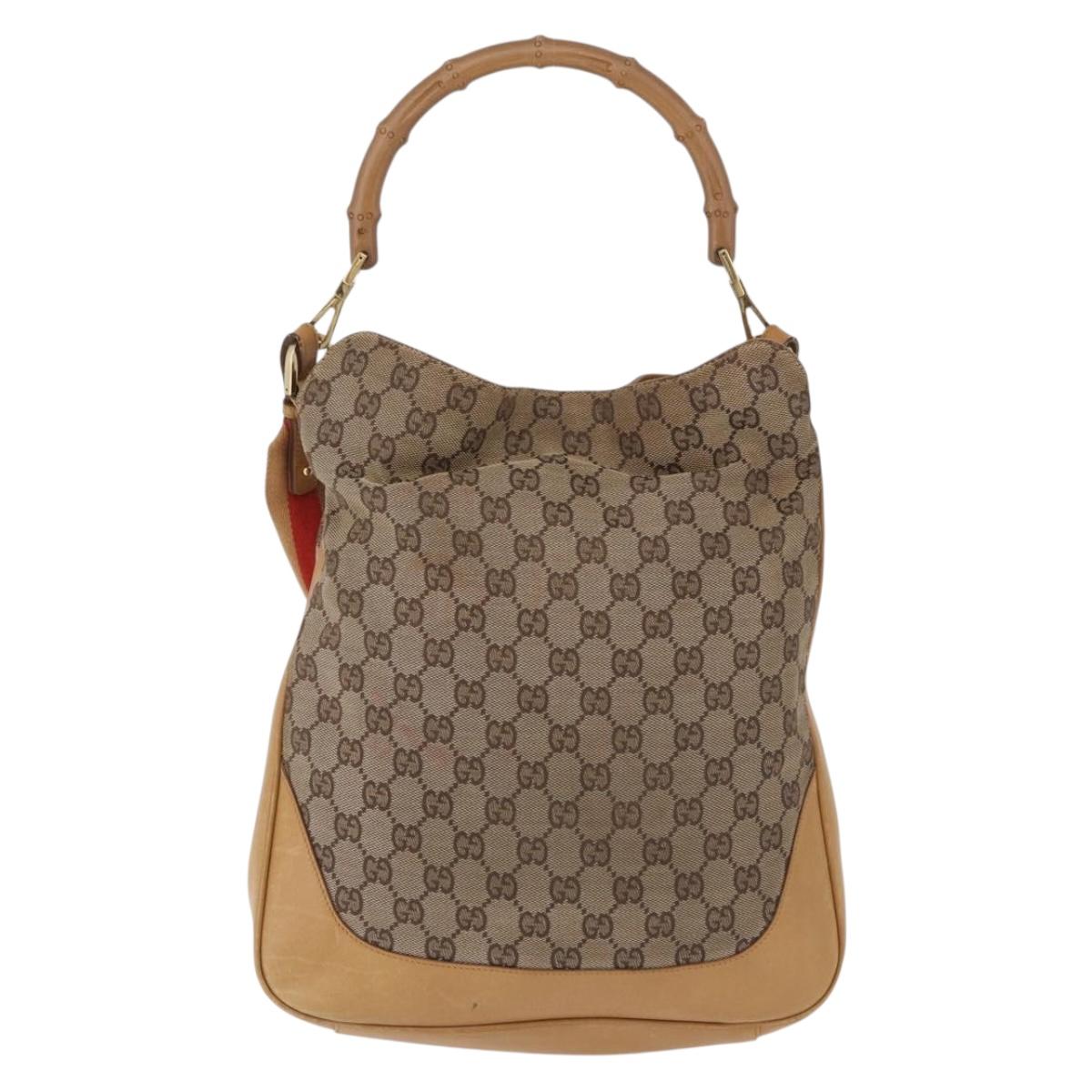 GUCCI GG Canvas Bamboo Sherry Line Bag 2way Beige Gold 001 4058 Auth 193968