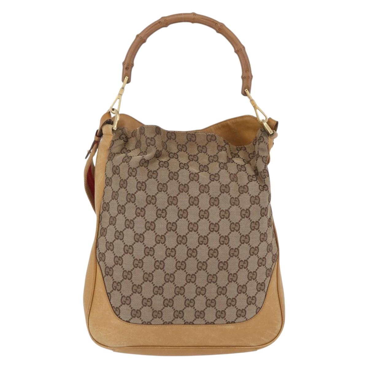 GUCCI GG Canvas Bamboo Sherry Line Bag 2way Beige Gold 001 4058 Auth 193968