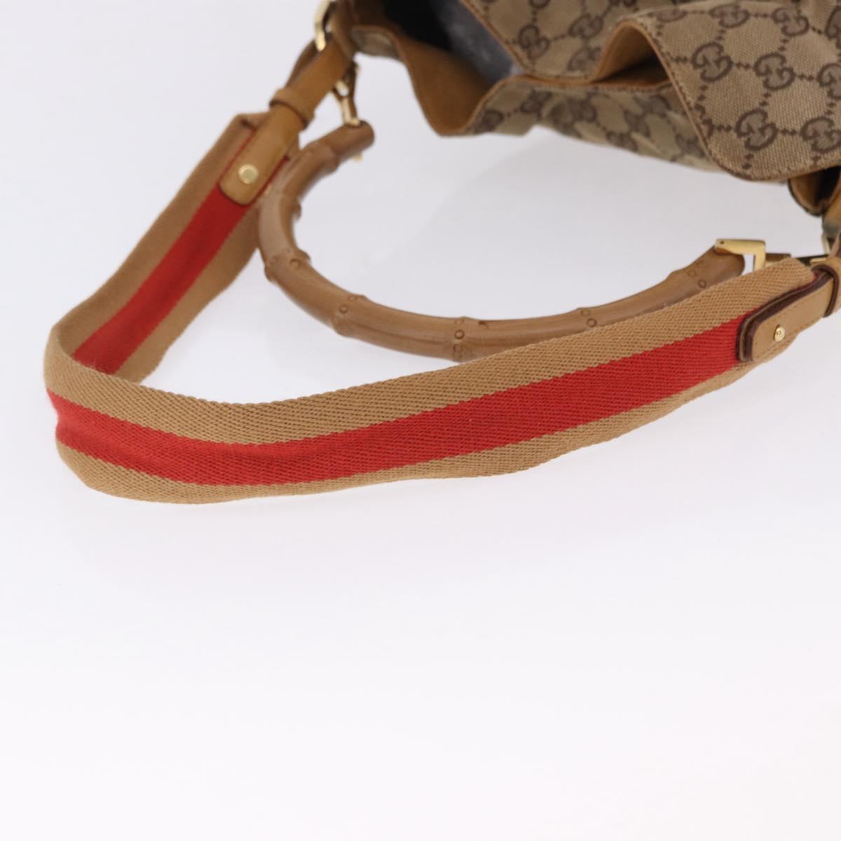 GUCCI GG Canvas Bamboo Sherry Line Bag 2way Beige Gold 001 4058 Auth 193968