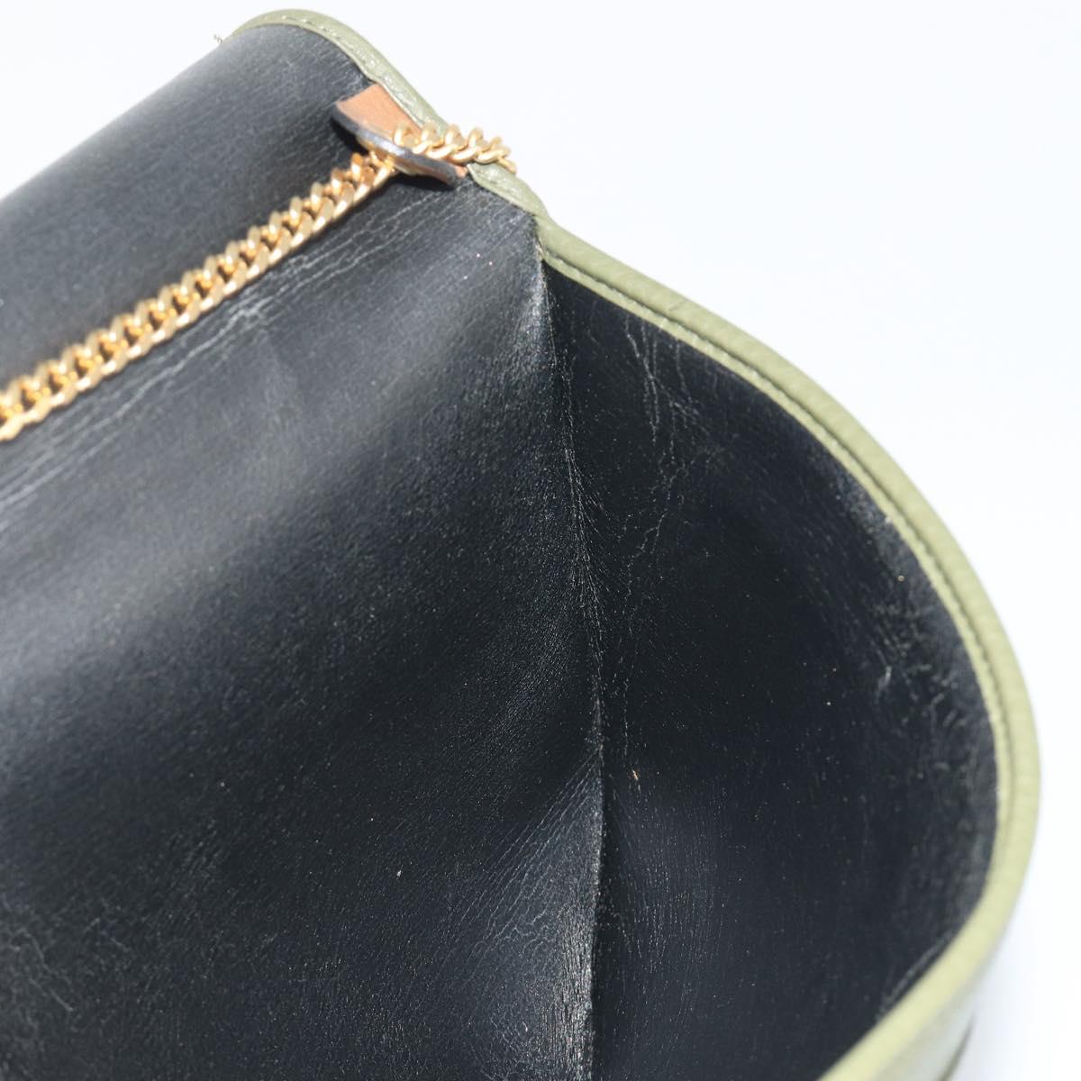 Christian Dior Chain Shoulder Bag Leather Green Gold Auth 193969