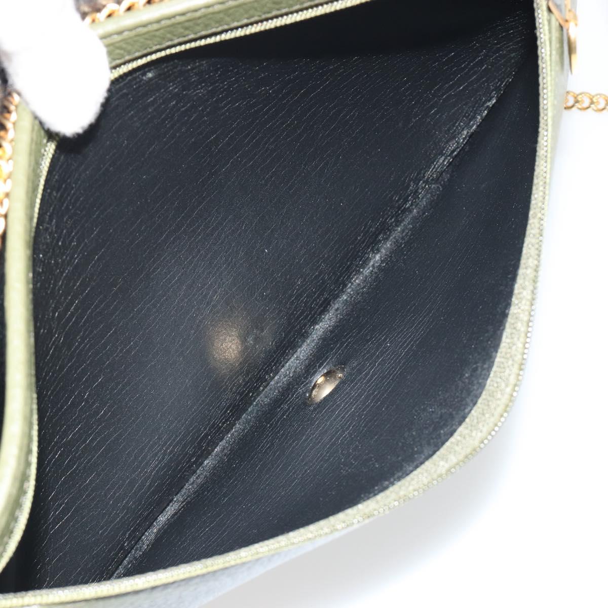 Christian Dior Chain Shoulder Bag Leather Green Gold Auth 193969